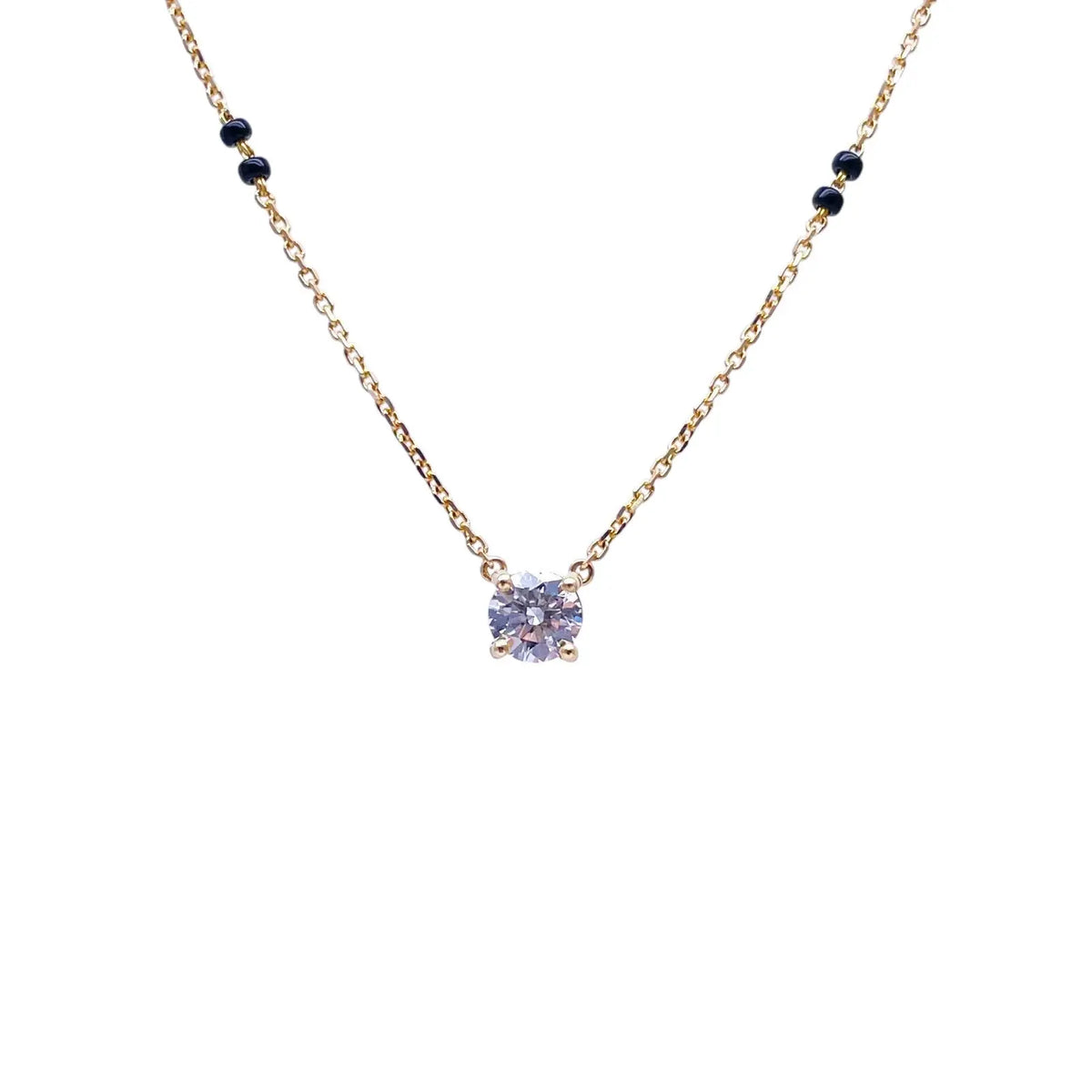 18ct Yellow Gold Lab Grown Diamond 1.00ct Black Beads Mangalsutra Necklace IGI  Mangalsutra chain