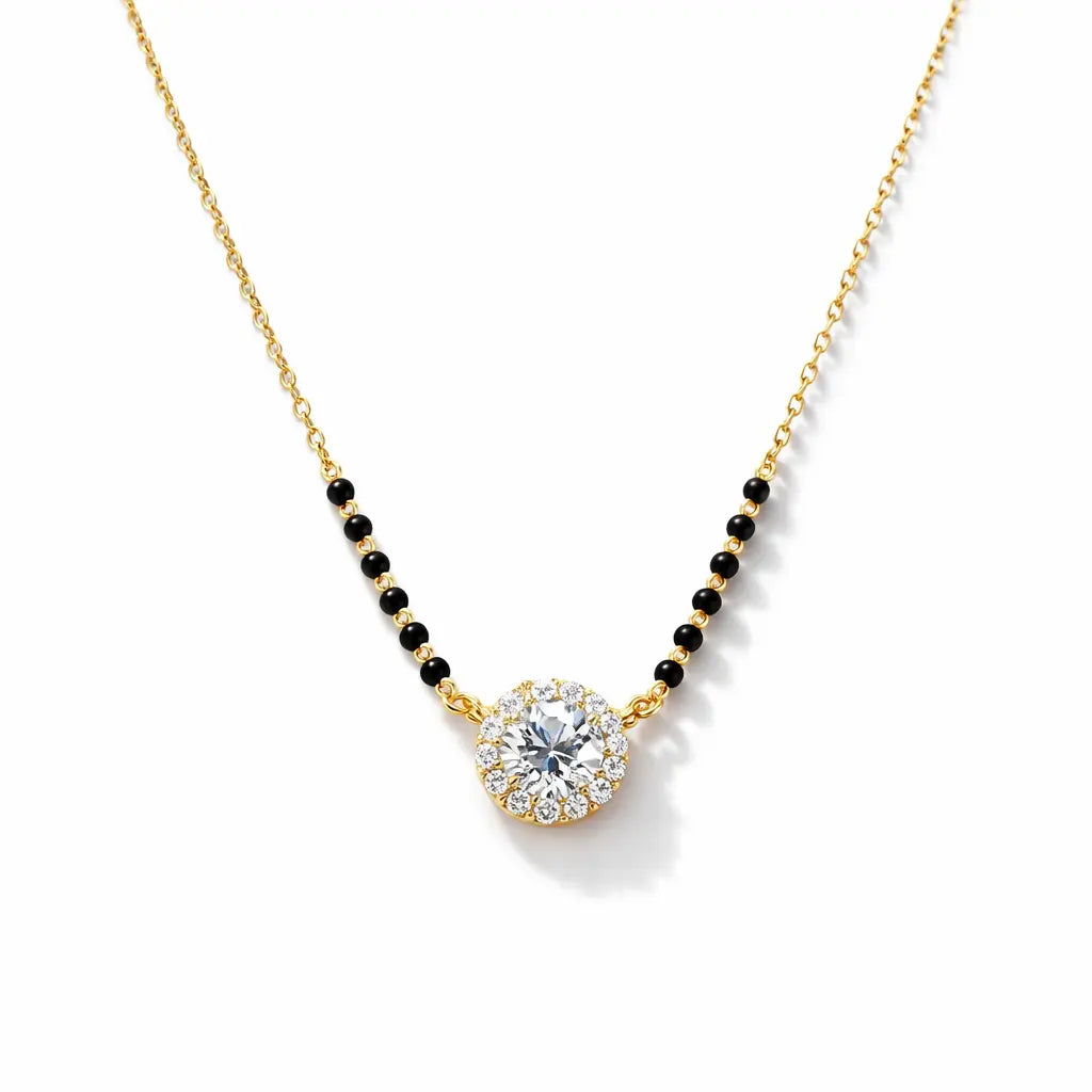 18ct Yellow Gold Lab-Grown Diamond Cushion Pendant Mangalsutra Necklace 1.20ct IGI Certified  Mangalsutra chain