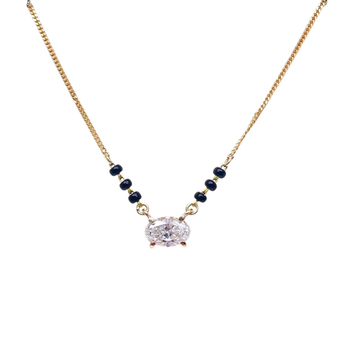 18ct Yellow Gold Lab Grown Oval Diamond 1.00ct Black Beads Mangalsutra Necklace IGI Certified  Diamond Mangalsutra