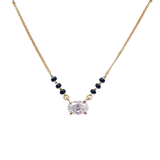 18ct Yellow Gold Lab Grown Oval Diamond 1.00ct Black Beads Mangalsutra Necklace IGI Certified  Diamond Mangalsutra