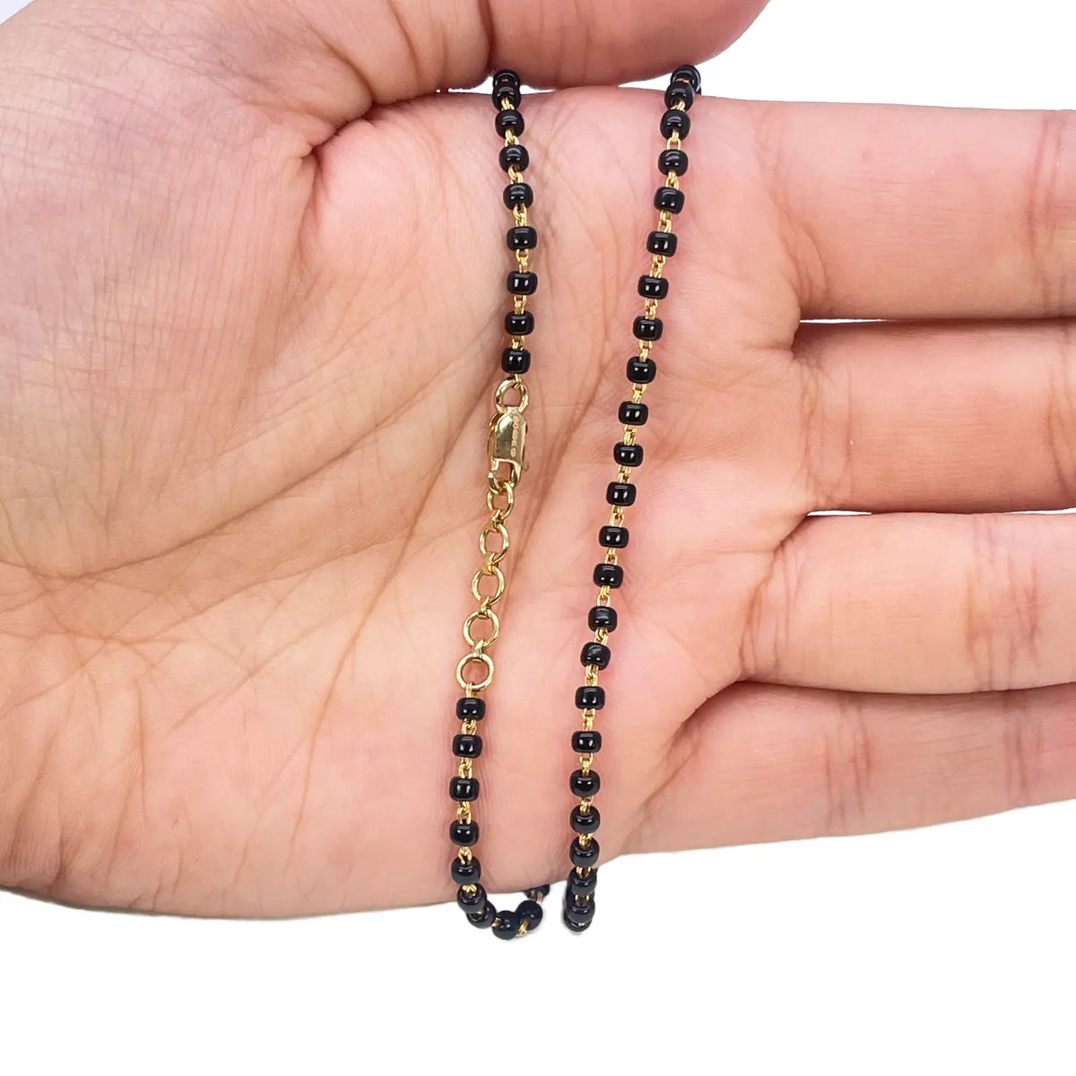 18ct Yellow Gold Mangalsutra Chain Black Beaded Necklace 16 inches 2.7mm Width  Diamond Bracelets