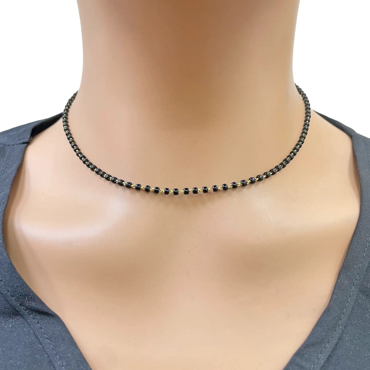 18ct Yellow Gold Mangalsutra Chain Black Beaded Necklace 16 inches 2.7mm Width  Diamond Bracelets
