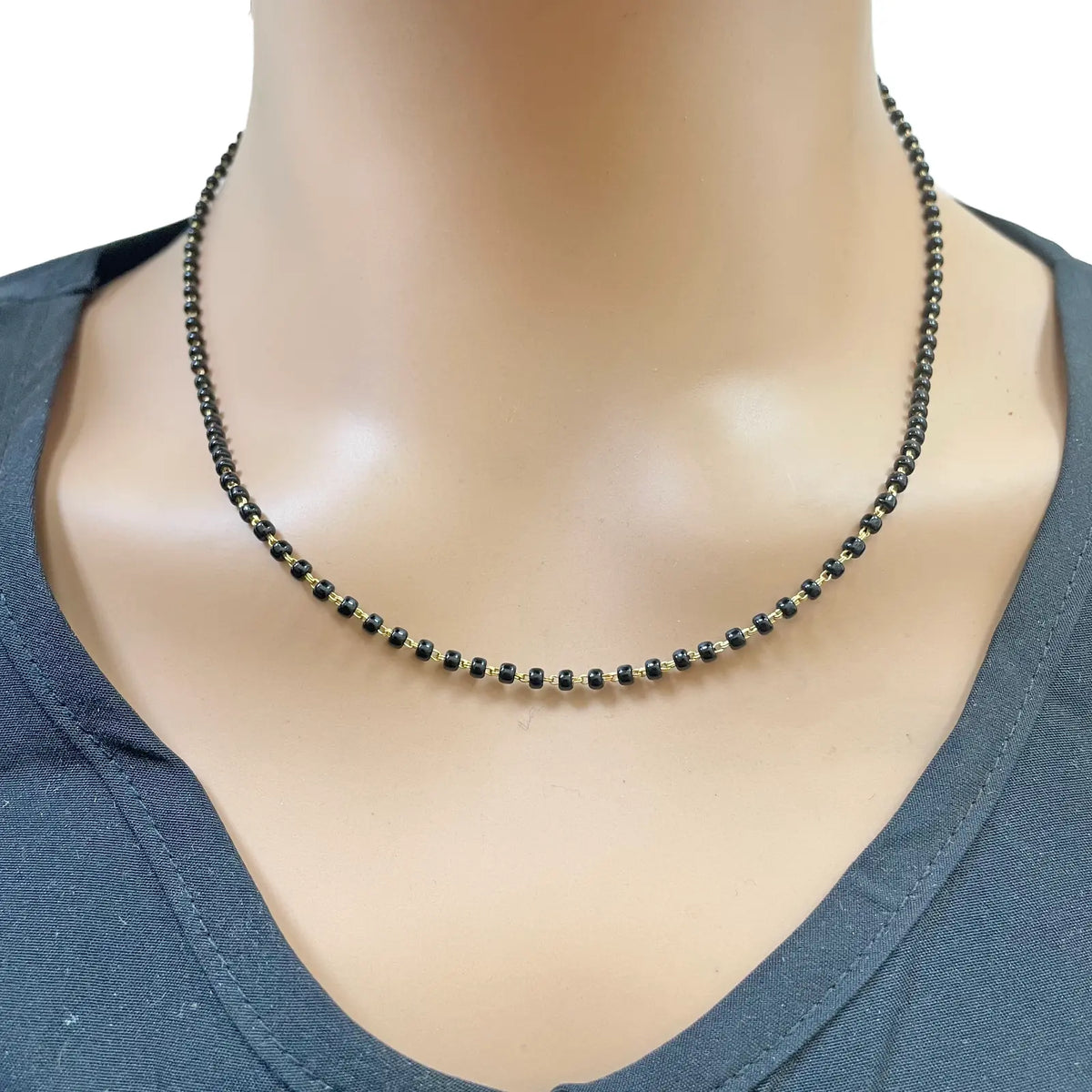 18ct Yellow Gold Mangalsutra Chain Black Beaded Necklace 18 inches 2.7mm Width¬† Mangalsutra Chains
