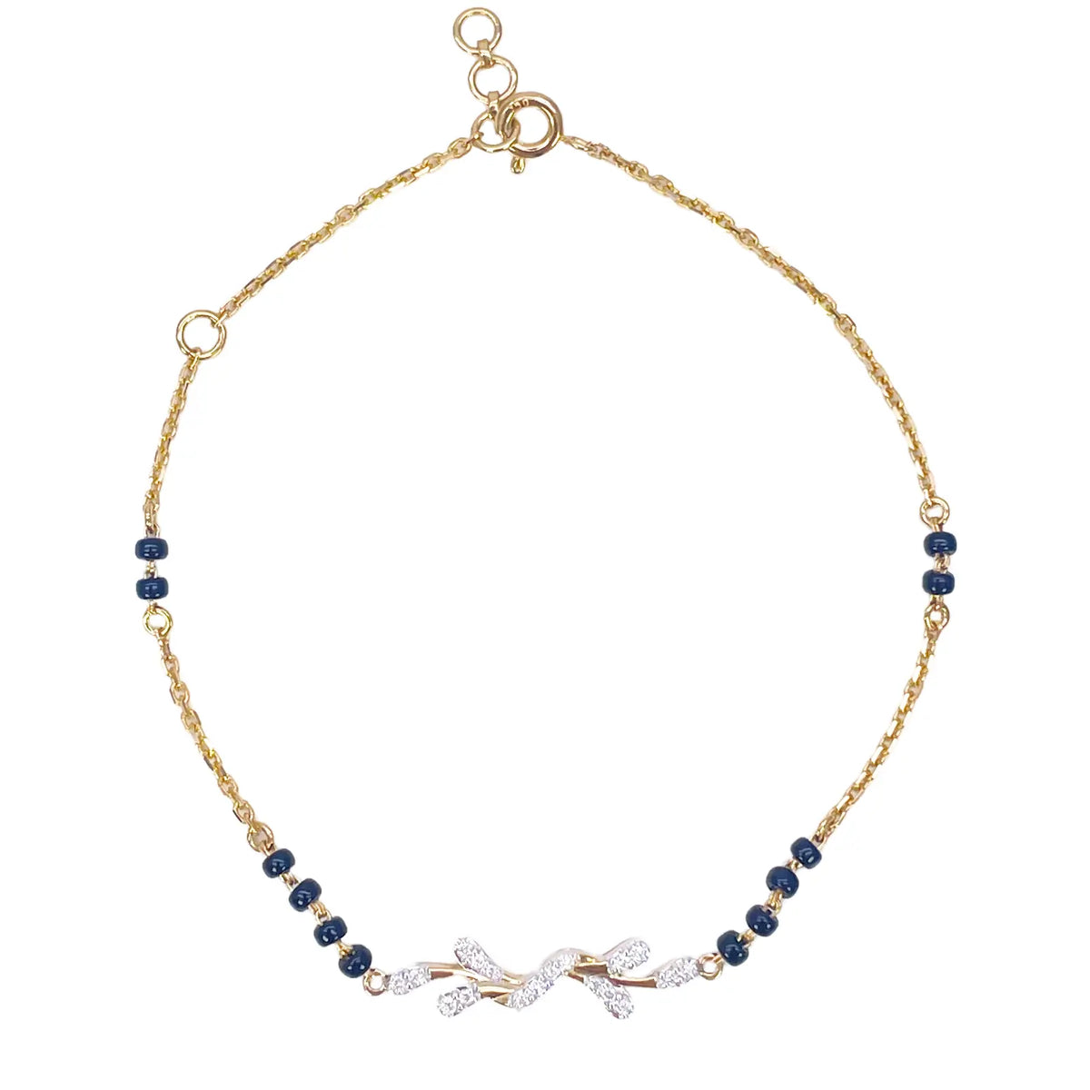 18ct Yellow Gold Natural Diamond 0.11ct Floral Mangalsutra Bracelet 7.5 Inches  Diamond Bracelets