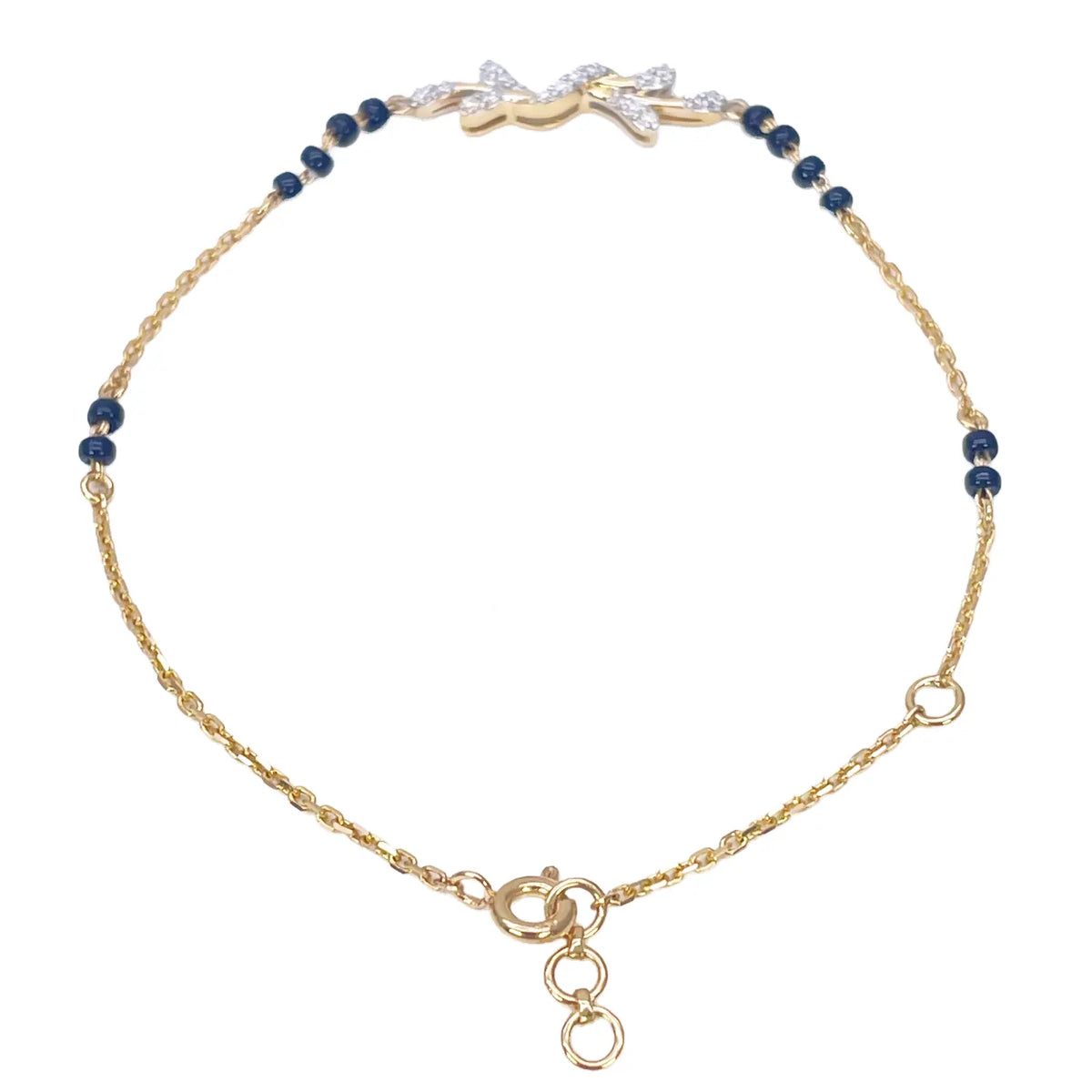18ct Yellow Gold Natural Diamond 0.11ct Floral Mangalsutra Bracelet 7.5 Inches  Diamond Bracelets