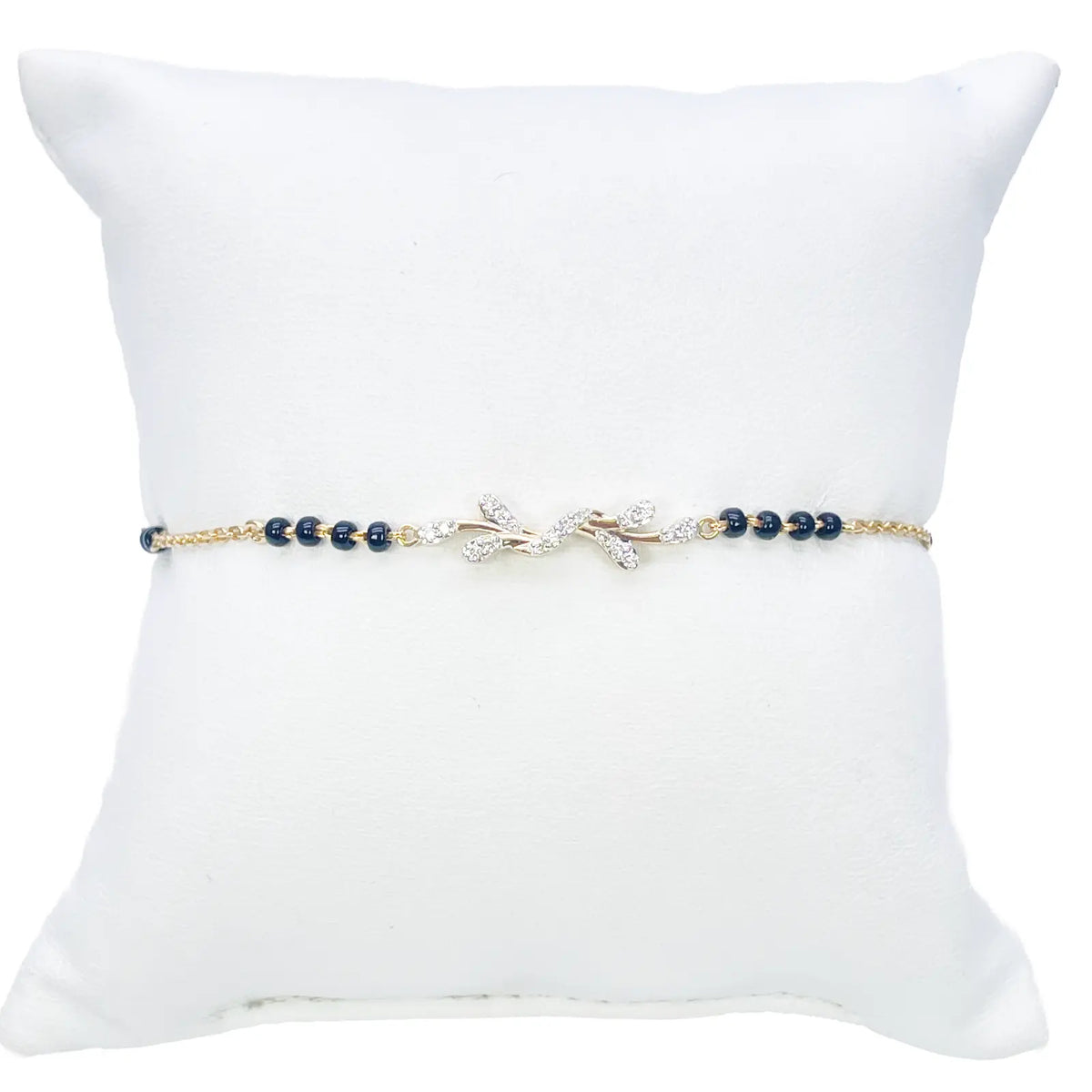 18ct Yellow Gold Natural Diamond 0.11ct Floral Mangalsutra Bracelet 7.5 Inches  Diamond Bracelets