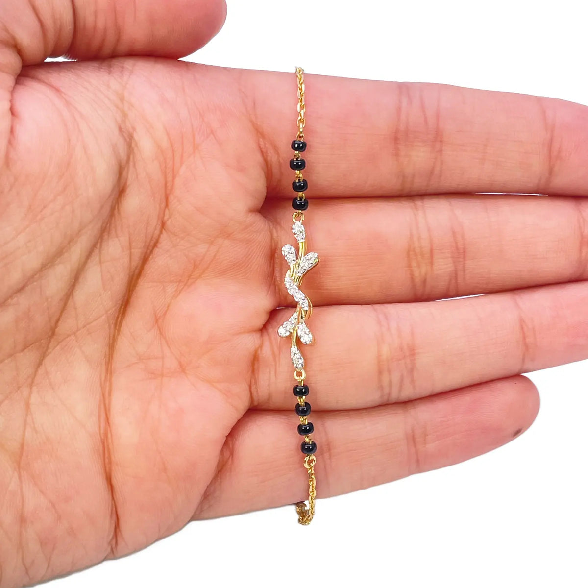 18ct Yellow Gold Natural Diamond 0.11ct Floral Mangalsutra Bracelet 7.5 Inches  Diamond Bracelets