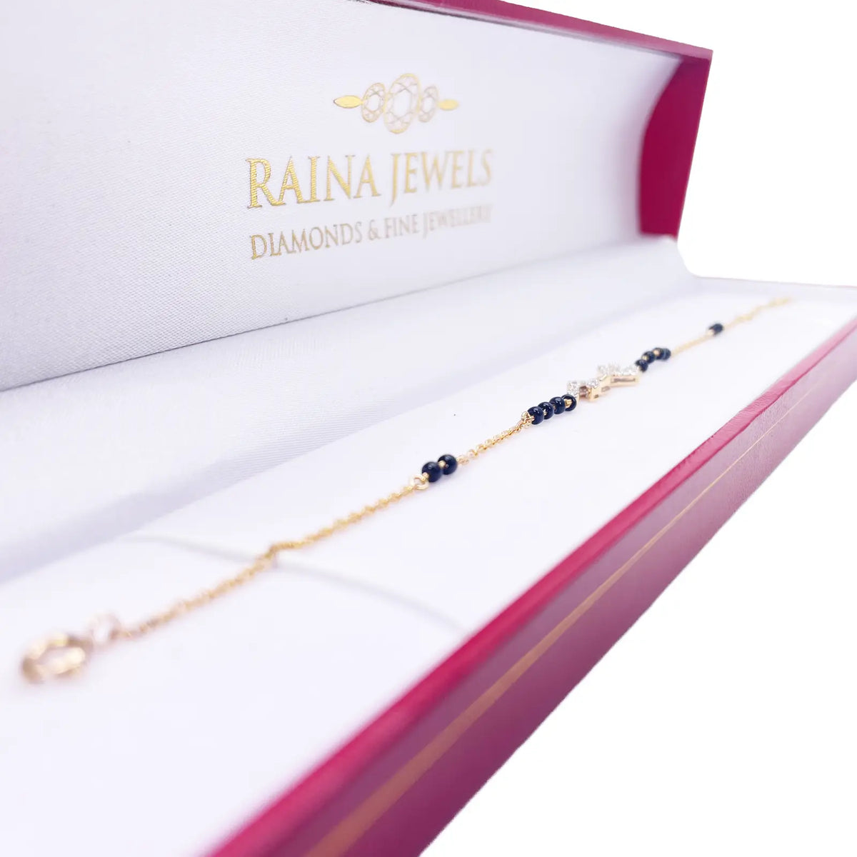 18ct Yellow Gold Natural Diamond 0.11ct Floral Mangalsutra Bracelet 7.5 Inches  Diamond Bracelets
