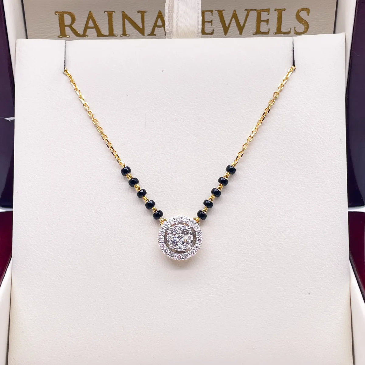 18ct Yellow Gold Natural Diamond Cushion Pendant Mangalsutra Necklace 0.45ct IGI  Mangalsutra Chains