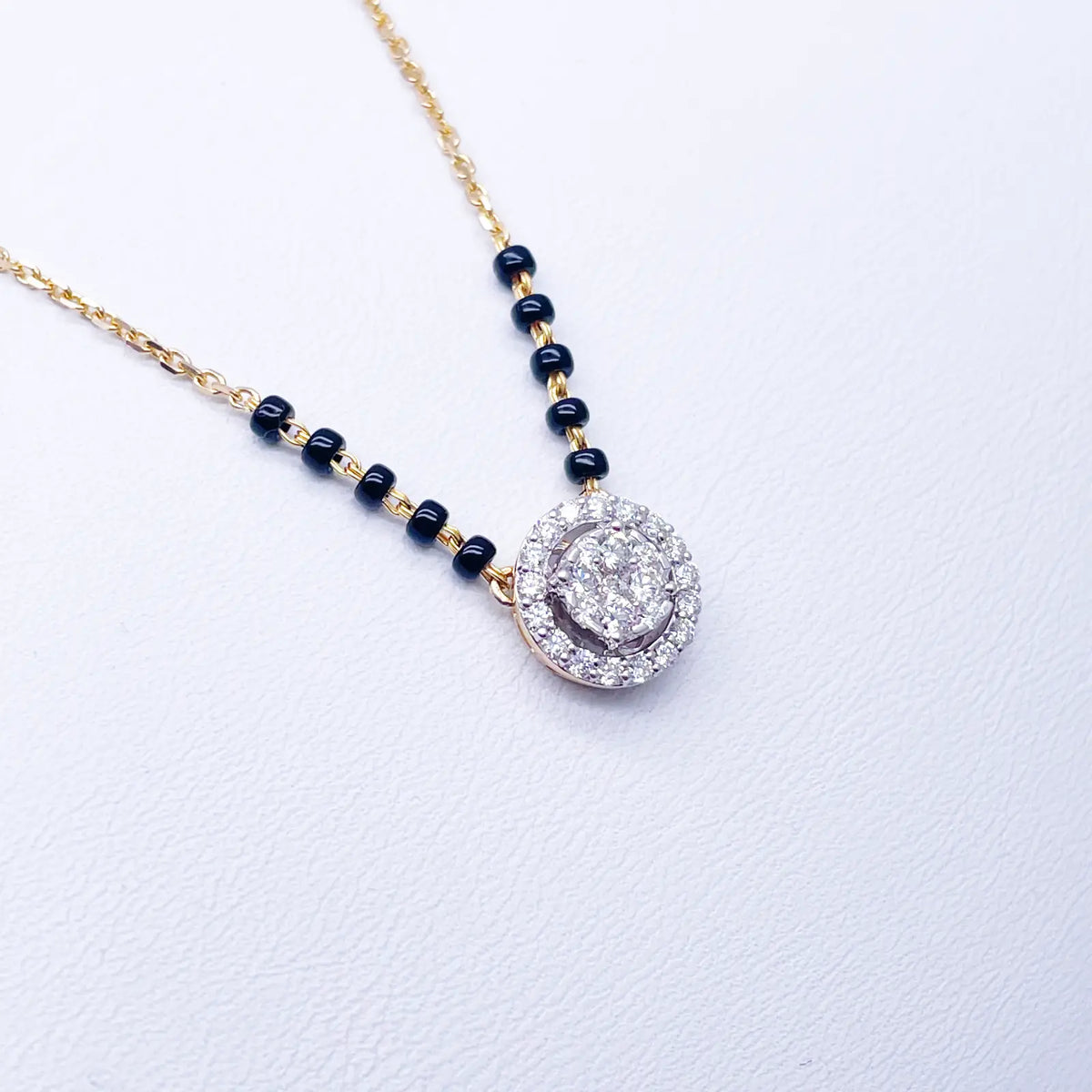 18ct Yellow Gold Natural Diamond Cushion Pendant Mangalsutra Necklace 0.45ct IGI  Mangalsutra Chains