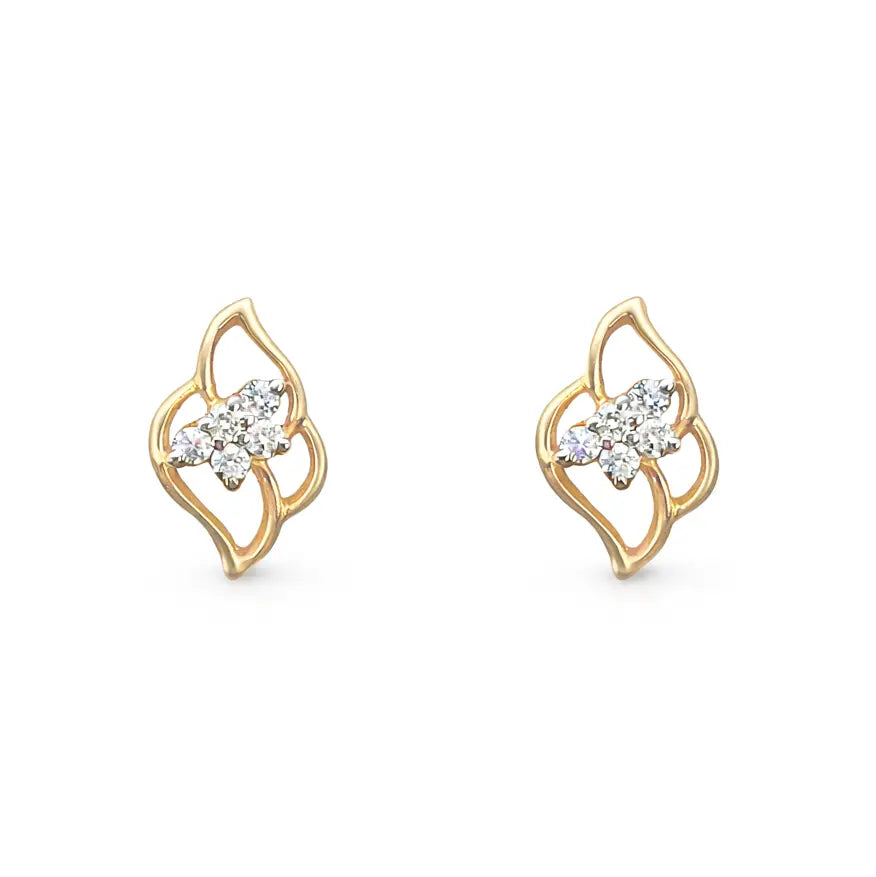 18ct Yellow Gold Natural Diamond Floral Petal Cut-Out Stud Earrings 0.14ct  Diamond Earring