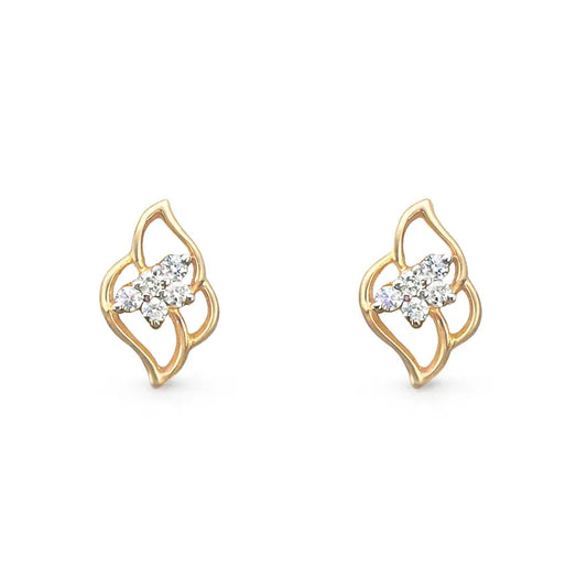 18ct Yellow Gold Natural Diamond Floral Petal Cut-Out Stud Earrings 0.14ct  Diamond Earring