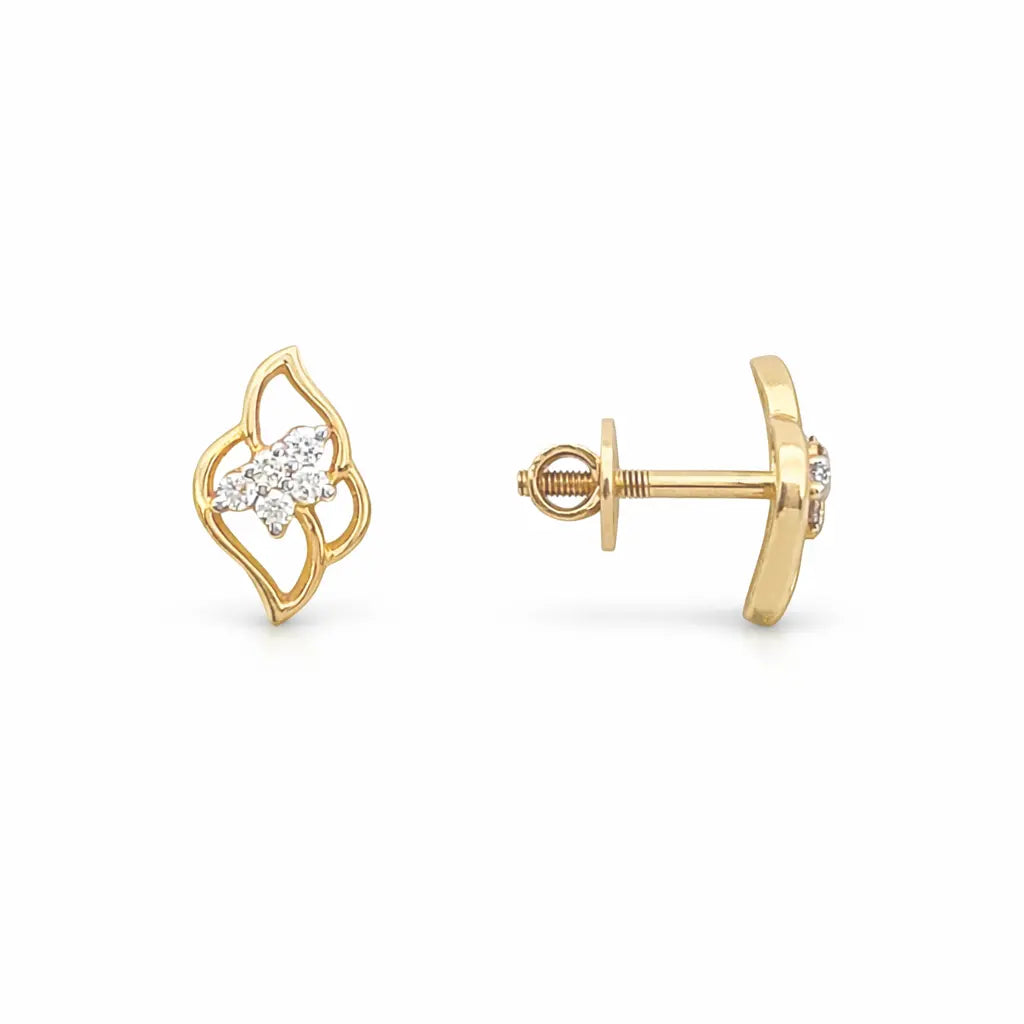 18ct Yellow Gold Natural Diamond Floral Petal Cut-Out Stud Earrings 0.14ct  Diamond Earring