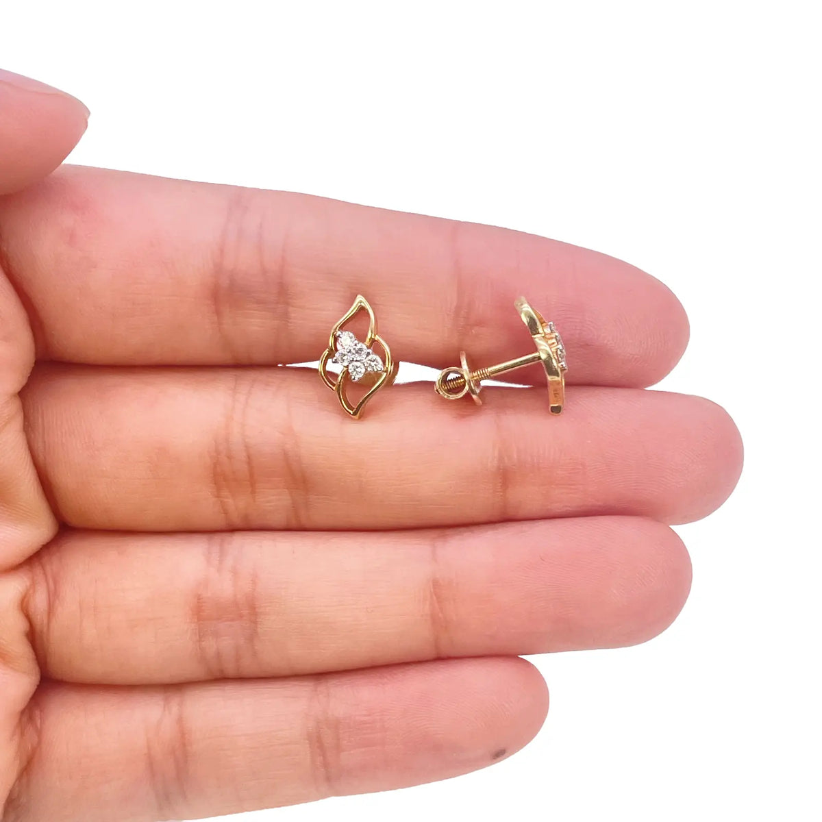 18ct Yellow Gold Natural Diamond Floral Petal Cut-Out Stud Earrings 0.14ct  Diamond Earring