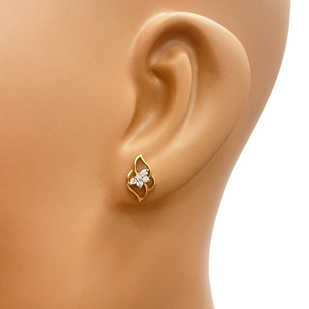 18ct Yellow Gold Natural Diamond Floral Petal Cut-Out Stud Earrings 0.14ct  Diamond Earring