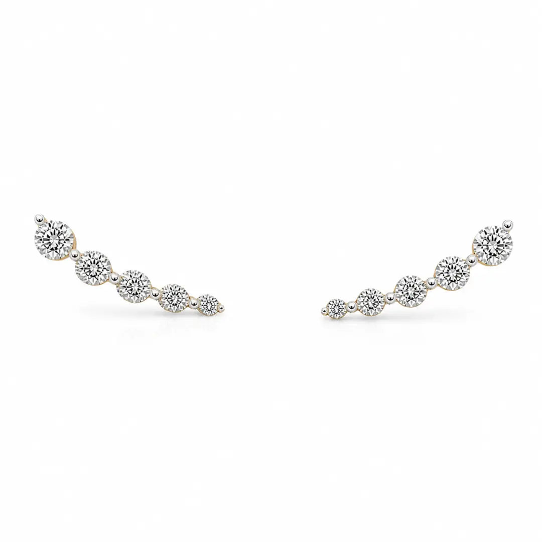 18ct Yellow Gold Natural Diamond Graduating Crawler Climber Earrings 0.25ct  Diamond earring
