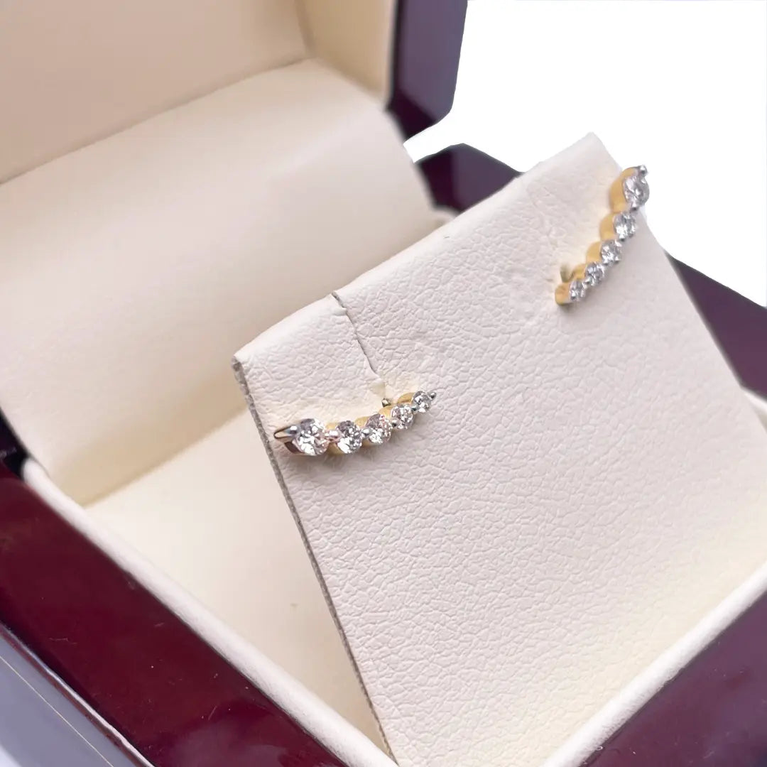 18ct Yellow Gold Natural Diamond Graduating Crawler Climber Earrings 0.25ct  Diamond earring
