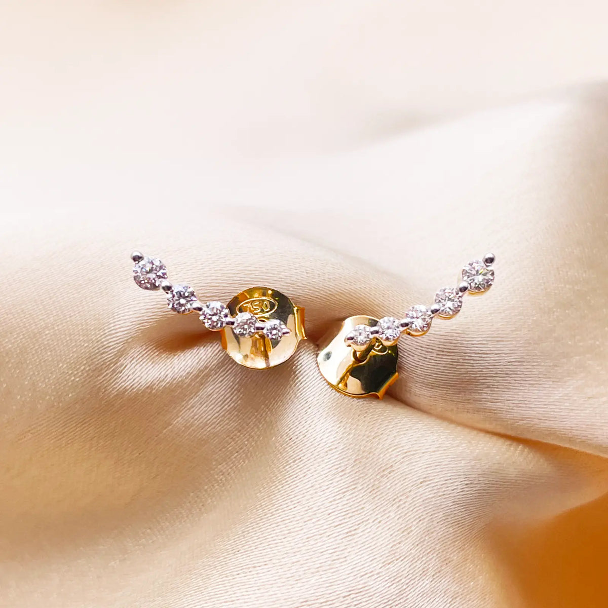 18ct Yellow Gold Natural Diamond Graduating Crawler Climber Earrings 0.25ct  Diamond earring