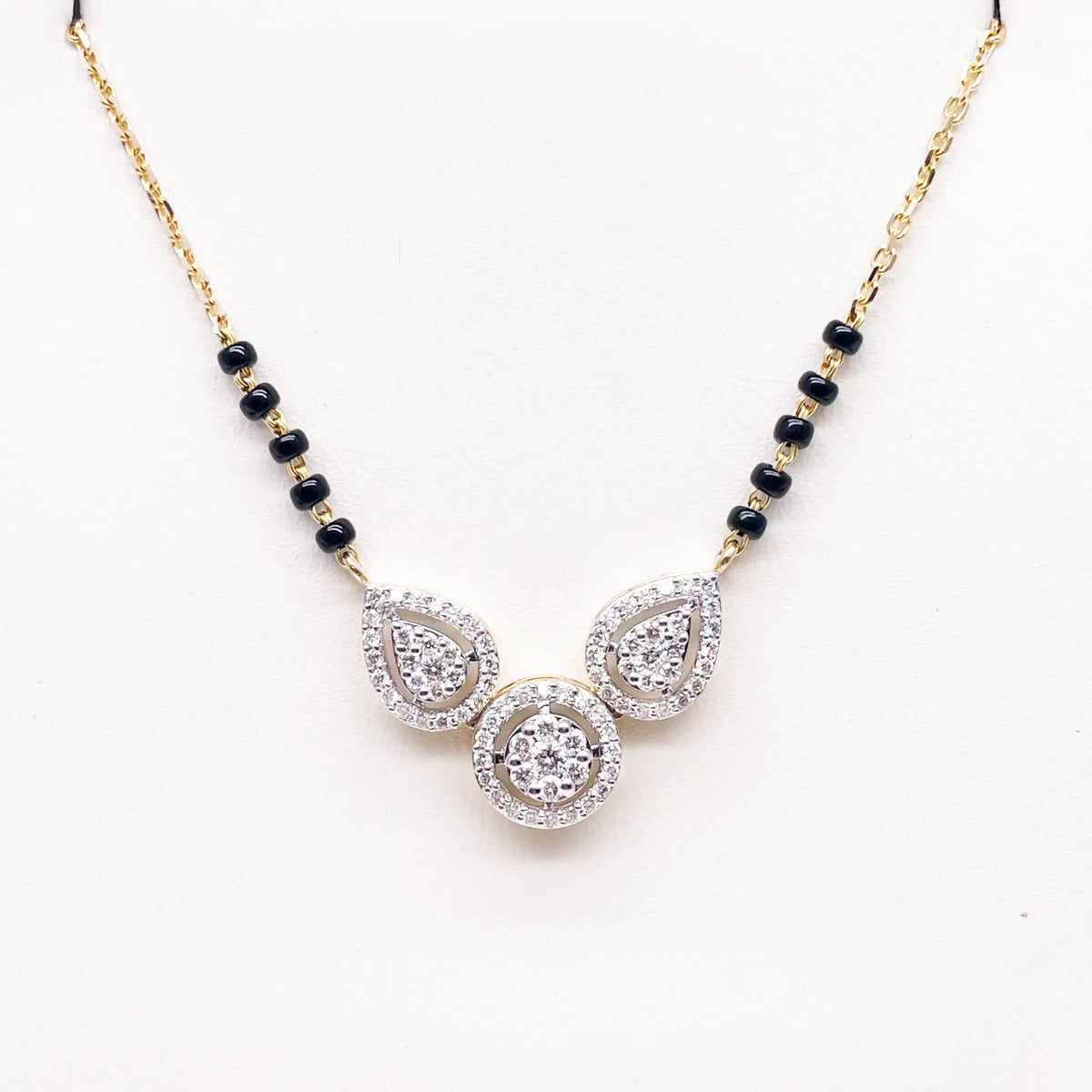18ct Yellow Gold Natural Diamond Pear Round Halo Mangalsutra Necklace 0.58ct IGI Certified  Mangalsutra Chains