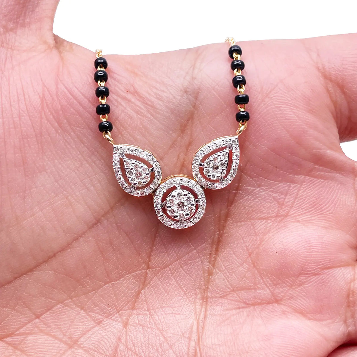 18ct Yellow Gold Natural Diamond Pear Round Halo Mangalsutra Necklace 0.58ct IGI Certified  Mangalsutra Chains