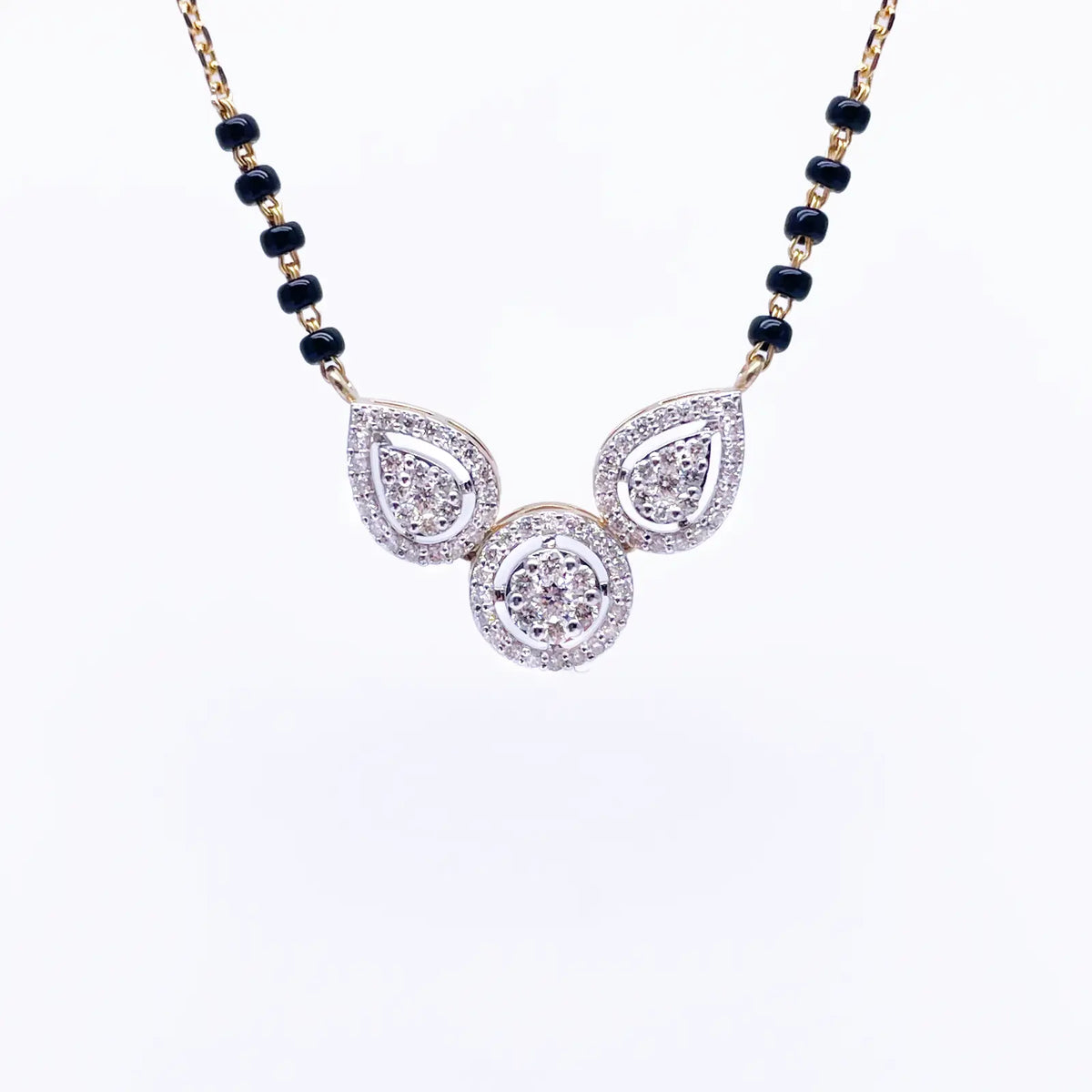 18ct Yellow Gold Natural Diamond Pear Round Halo Mangalsutra Necklace 0.58ct IGI Certified  Mangalsutra Chains