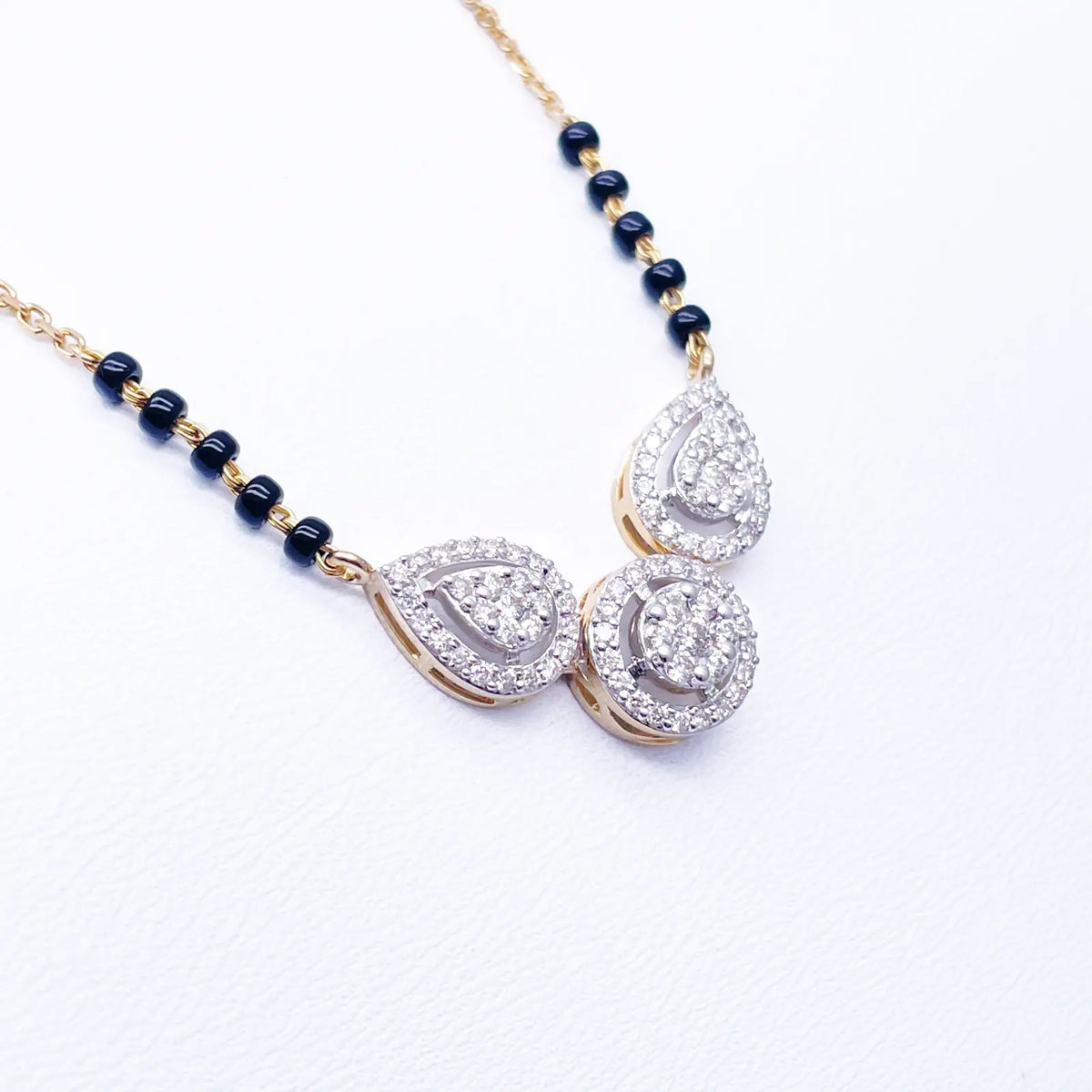 18ct Yellow Gold Natural Diamond Pear Round Halo Mangalsutra Necklace 0.58ct IGI Certified  Mangalsutra Chains