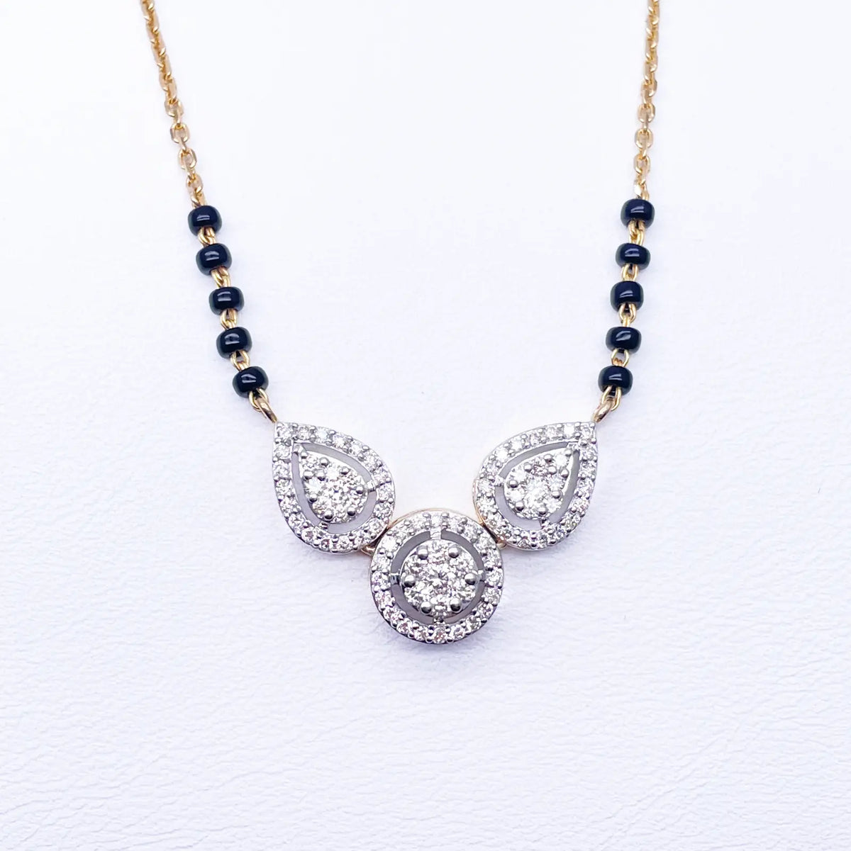 18ct Yellow Gold Natural Diamond Pear Round Halo Mangalsutra Necklace 0.58ct IGI Certified  Mangalsutra Chains