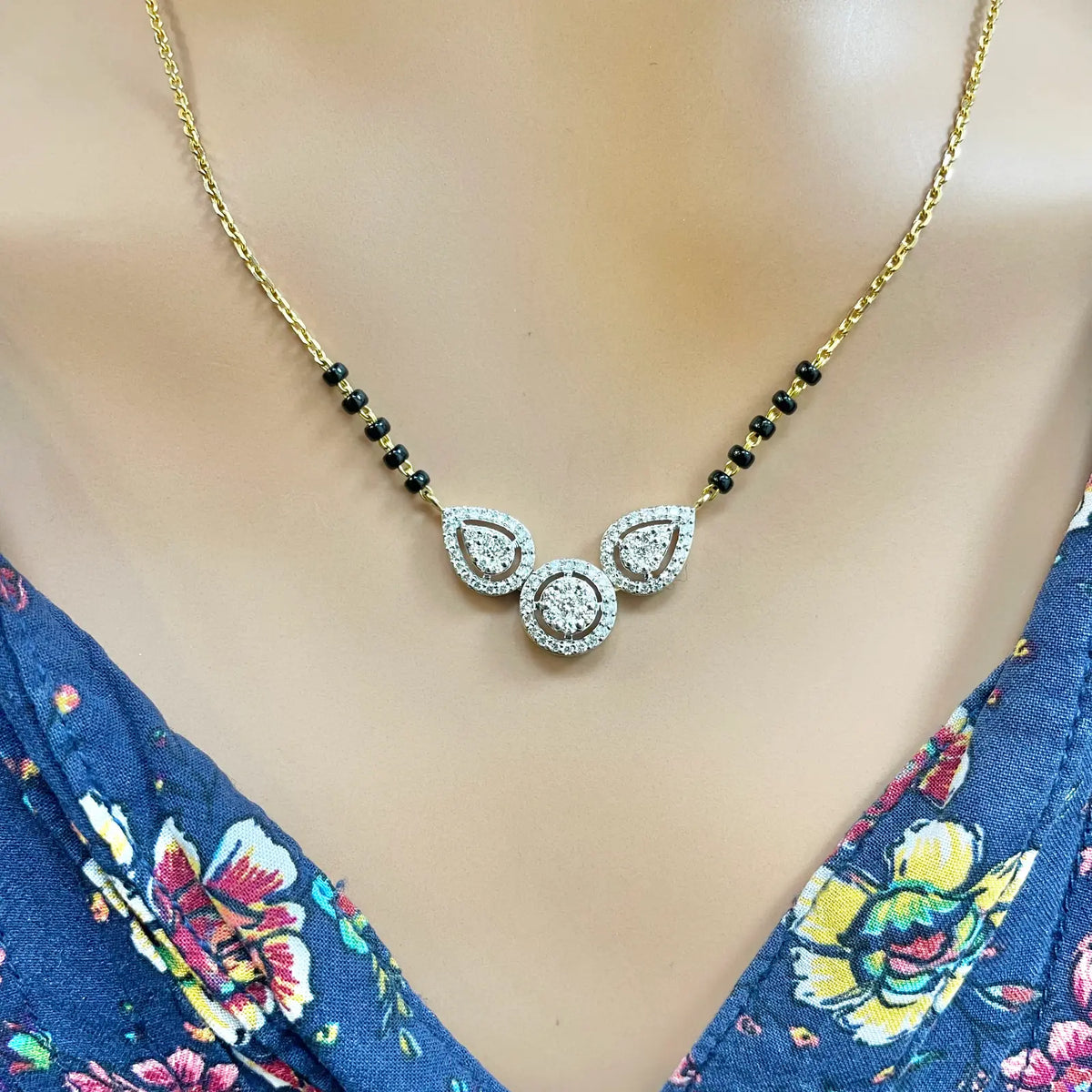 18ct Yellow Gold Natural Diamond Pear Round Halo Mangalsutra Necklace 0.58ct IGI Certified  Mangalsutra Chains