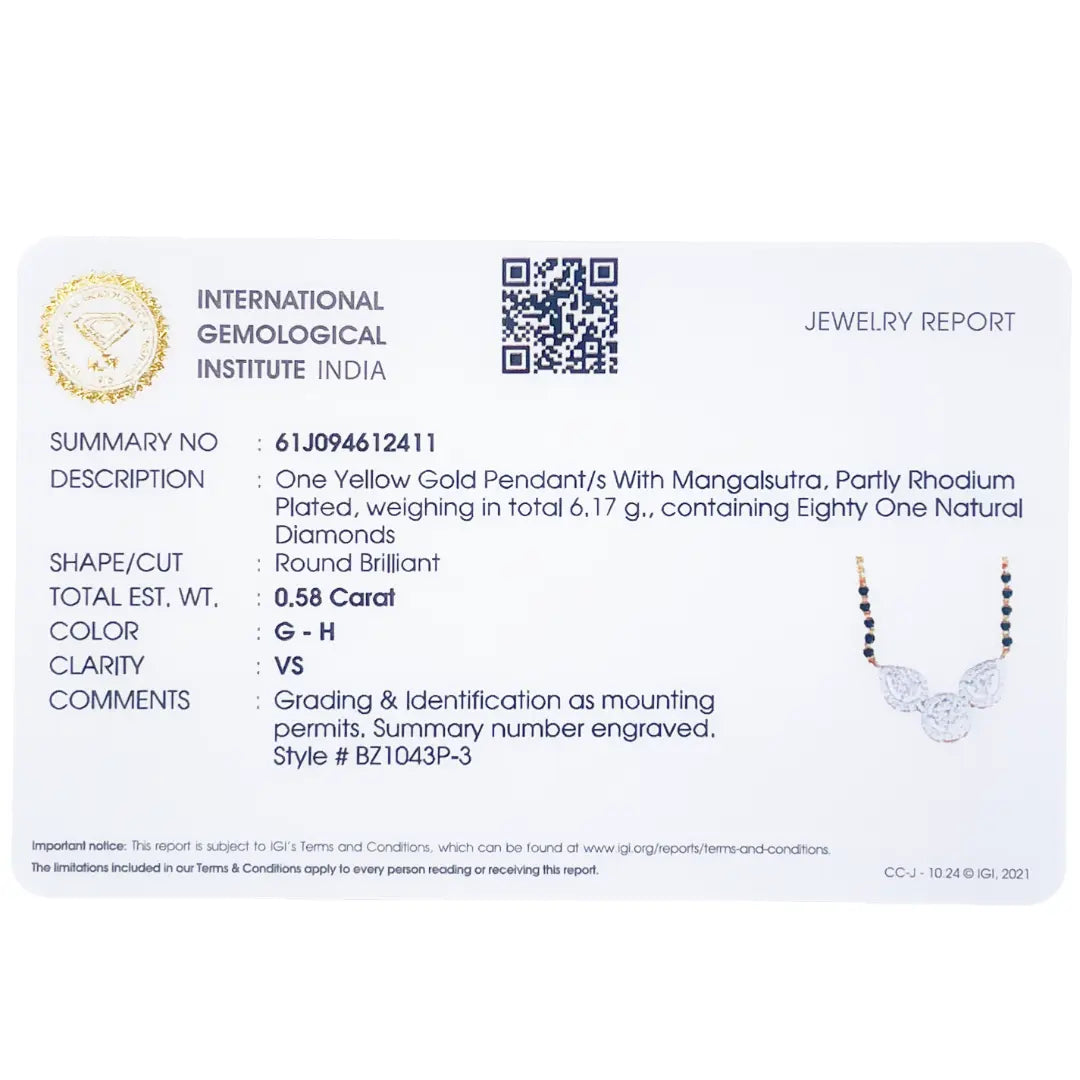 18ct Yellow Gold Natural Diamond Pear Round Halo Mangalsutra Necklace 0.58ct IGI Certified  Mangalsutra Chains