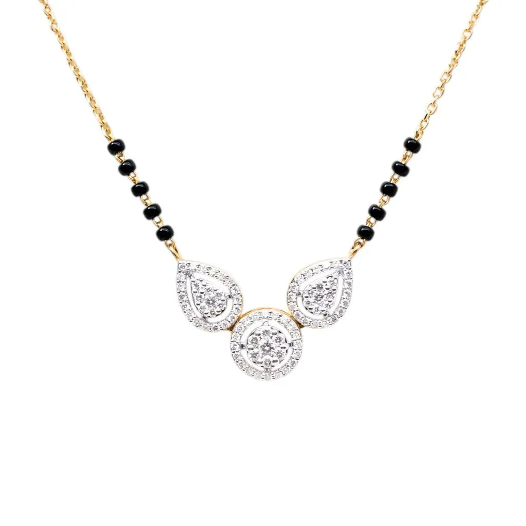 18ct Yellow Gold Natural Diamond Pear Round Halo Mangalsutra Necklace 0.58ct IGI Certified  Mangalsutra chain