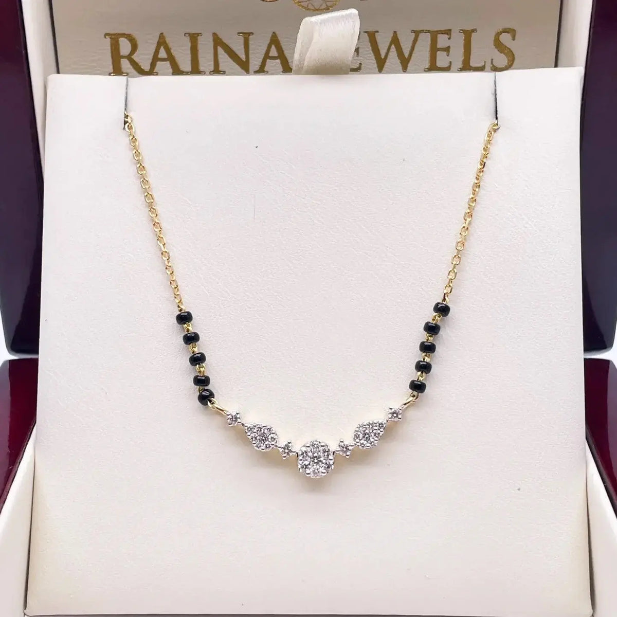 18ct Yellow Gold Natural Diamond Round & Pear Mangalsutra Necklace 0.45ct IGI Certified  Mangalsutra chain