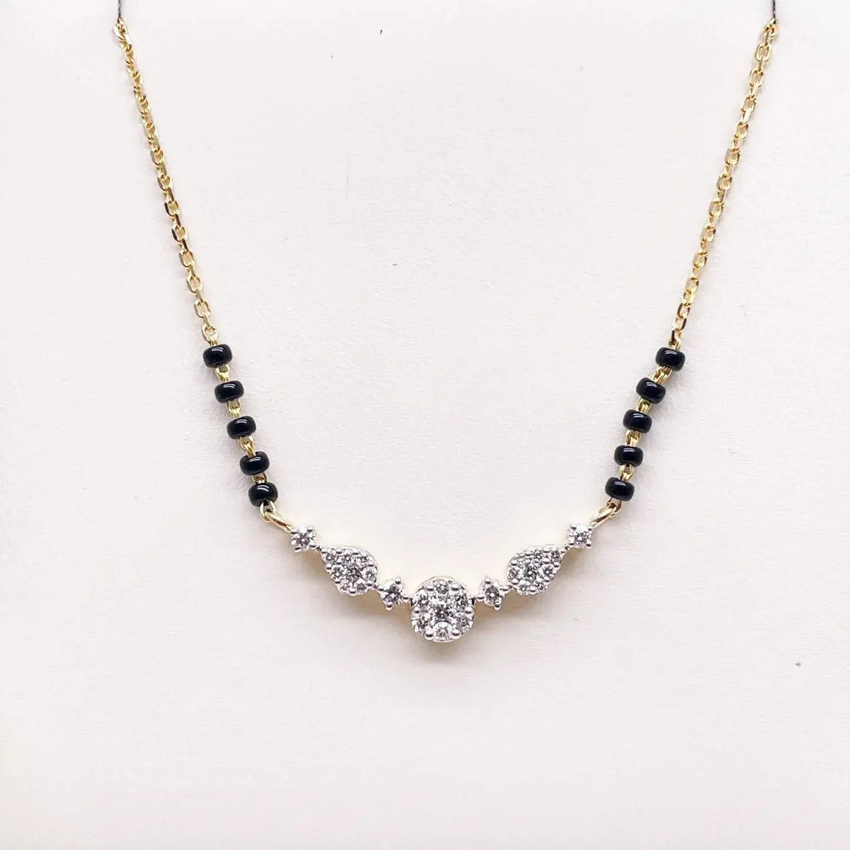 18ct Yellow Gold Natural Diamond Round & Pear Mangalsutra Necklace 0.45ct IGI Certified  Mangalsutra chain