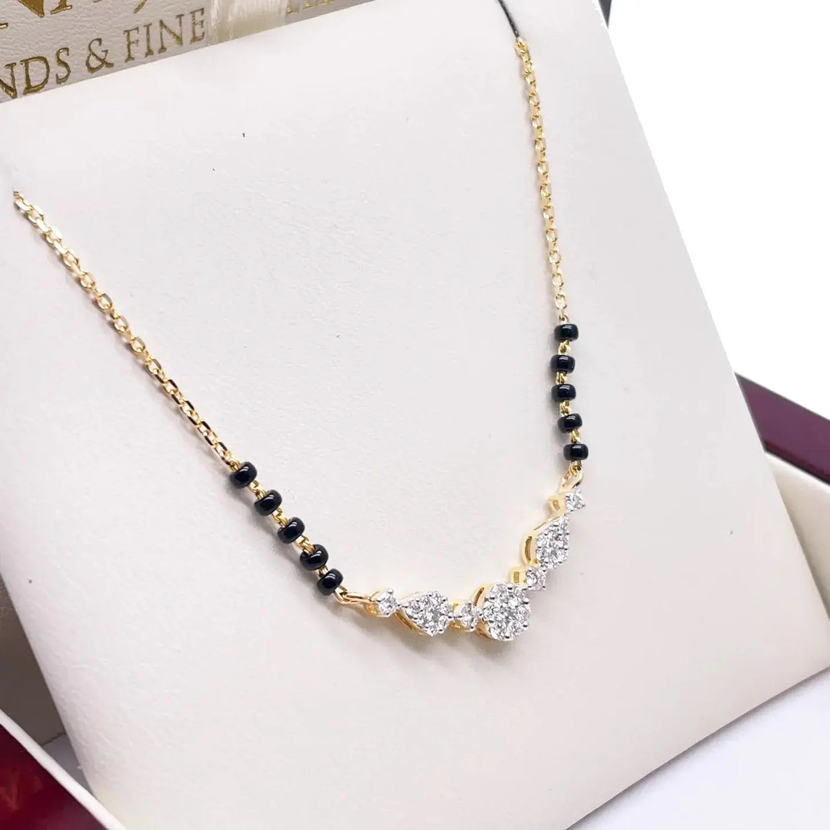 18ct Yellow Gold Natural Diamond Round & Pear Mangalsutra Necklace 0.45ct IGI Certified  Mangalsutra chain