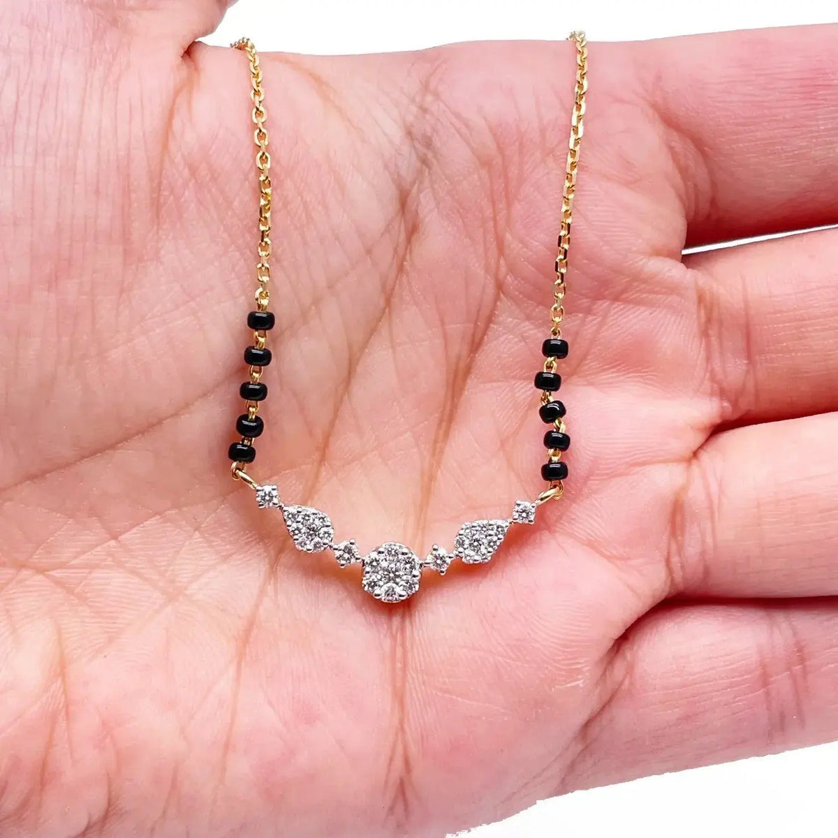 18ct Yellow Gold Natural Diamond Round & Pear Mangalsutra Necklace 0.45ct IGI Certified  Mangalsutra chain
