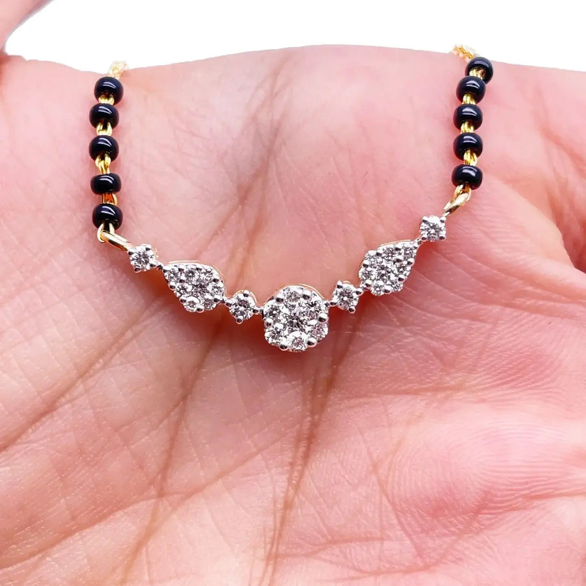 18ct Yellow Gold Natural Diamond Round & Pear Mangalsutra Necklace 0.45ct IGI Certified  Mangalsutra chain