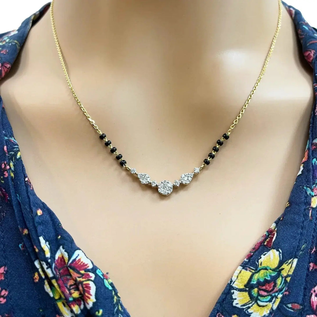 18ct Yellow Gold Natural Diamond Round & Pear Mangalsutra Necklace 0.45ct IGI Certified  Mangalsutra chain