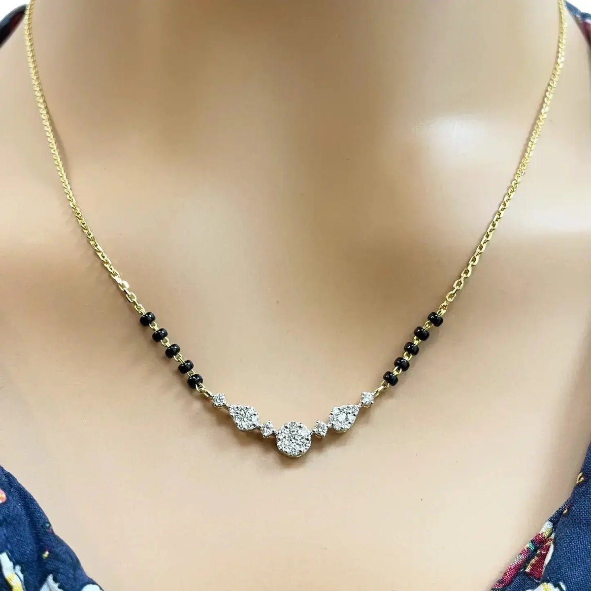 18ct Yellow Gold Natural Diamond Round & Pear Mangalsutra Necklace 0.45ct IGI Certified  Mangalsutra chain