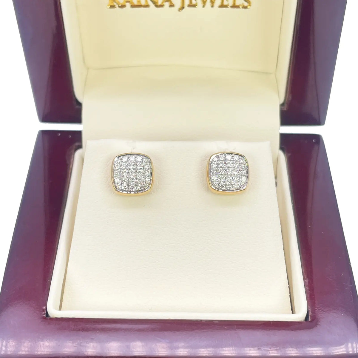 18ct Yellow Gold Natural Diamond Square Stud Earrings 0.31ct 