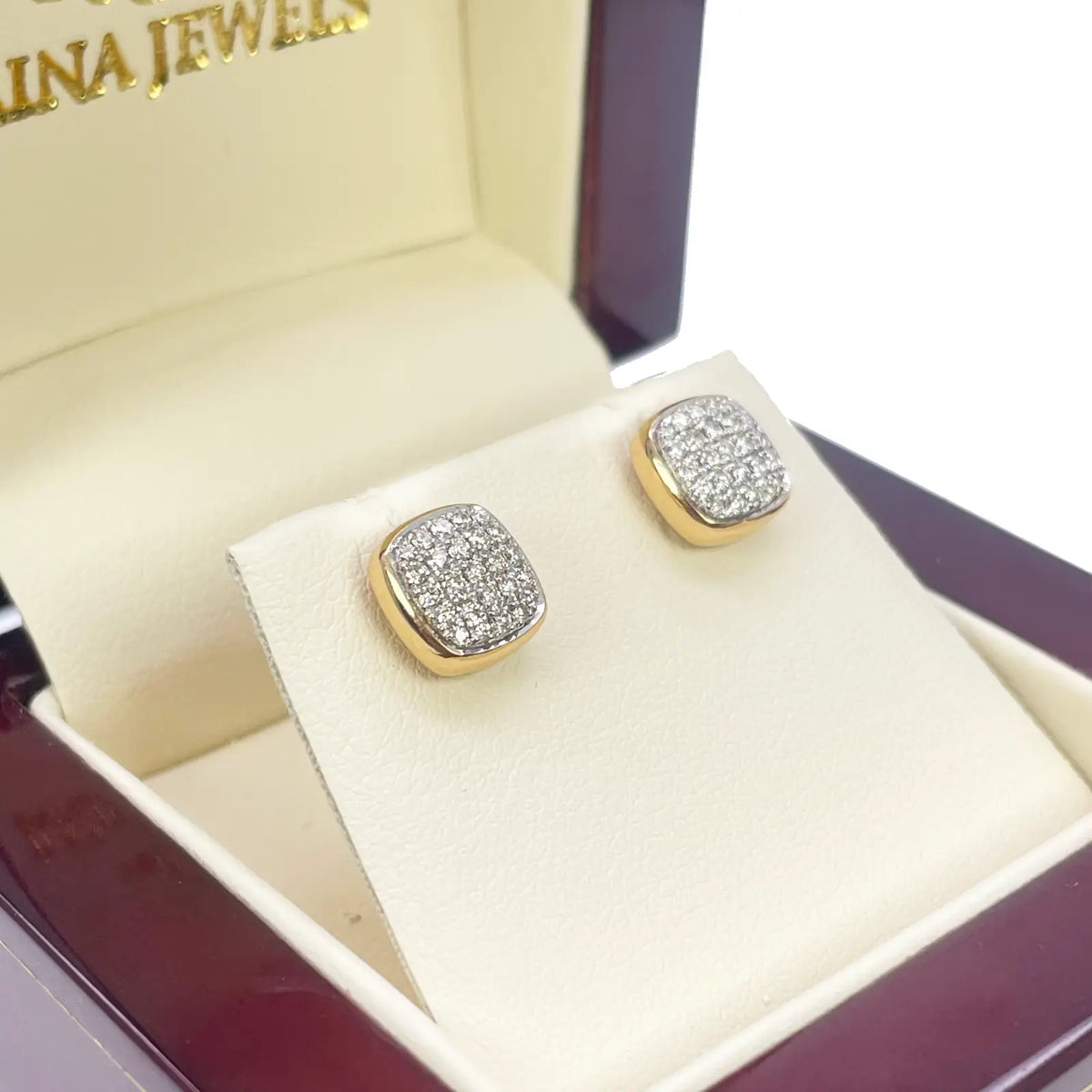 18ct Yellow Gold Natural Diamond Square Stud Earrings 0.31ct 