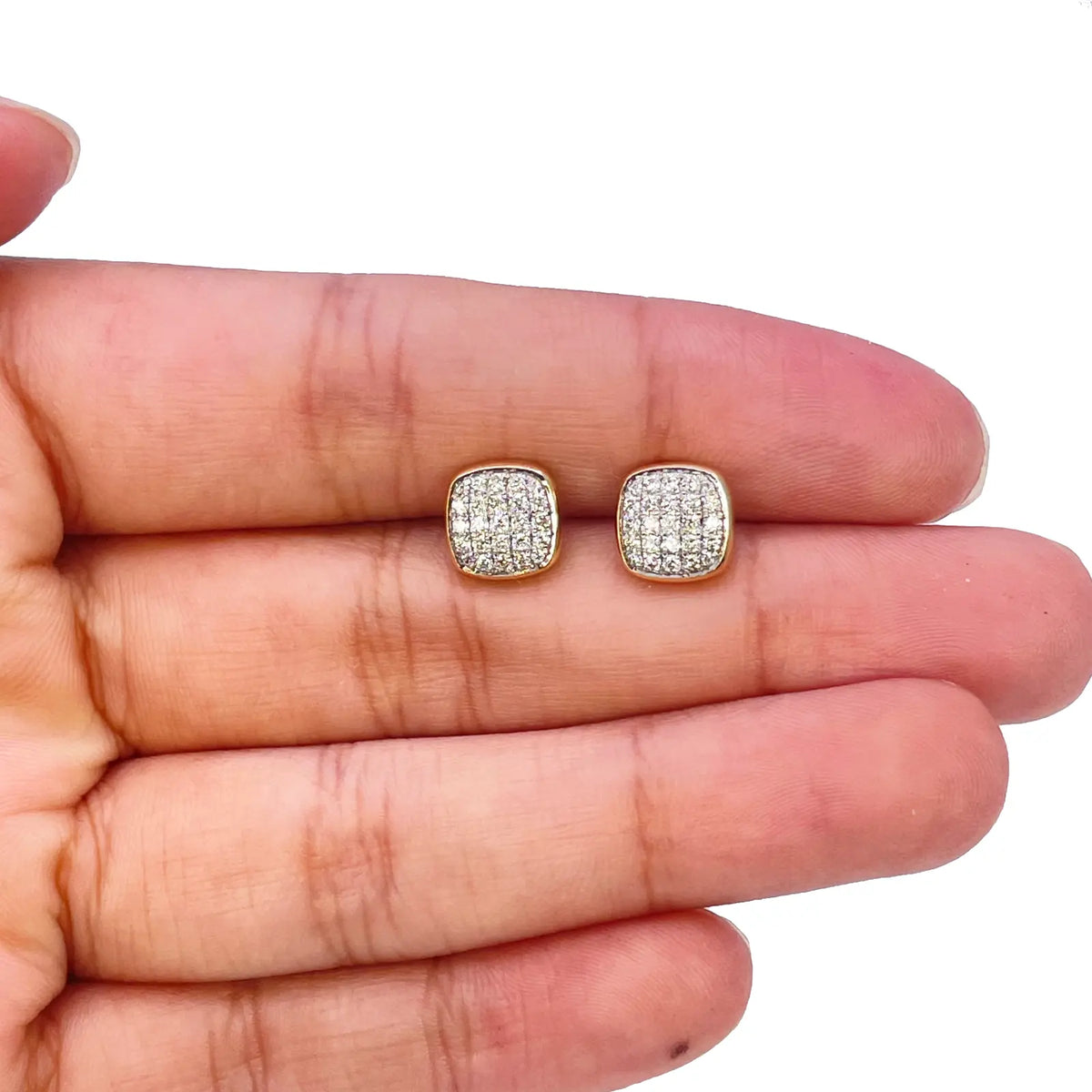 18ct Yellow Gold Natural Diamond Square Stud Earrings 0.31ct 