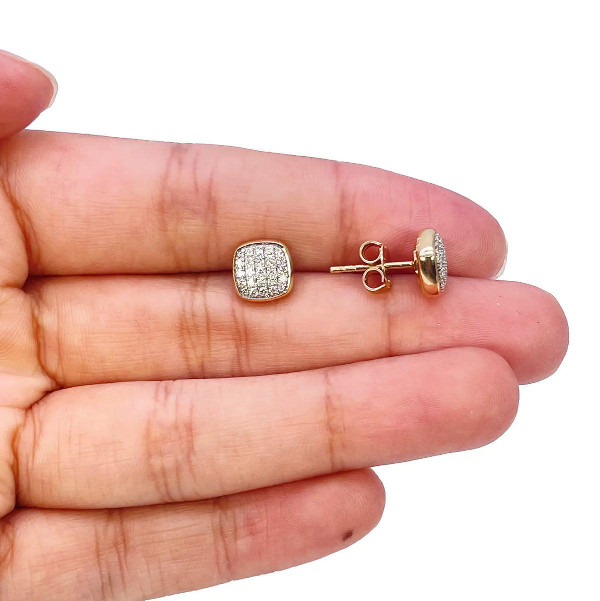 18ct Yellow Gold Natural Diamond Square Stud Earrings 0.31ct 