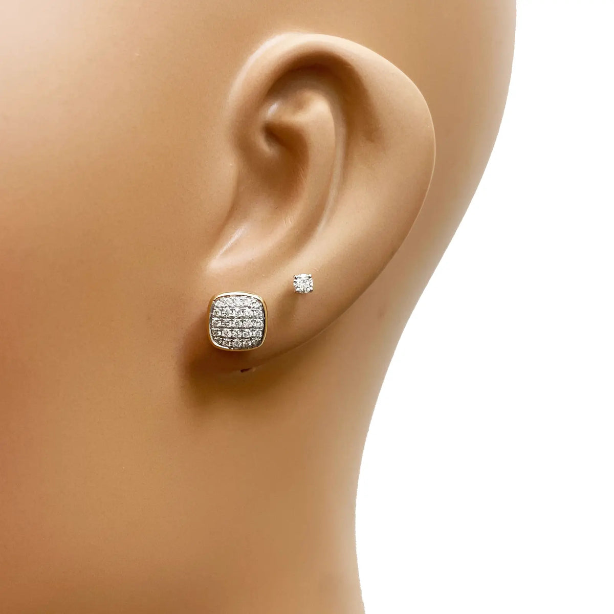 18ct Yellow Gold Natural Diamond Square Stud Earrings 0.31ct 