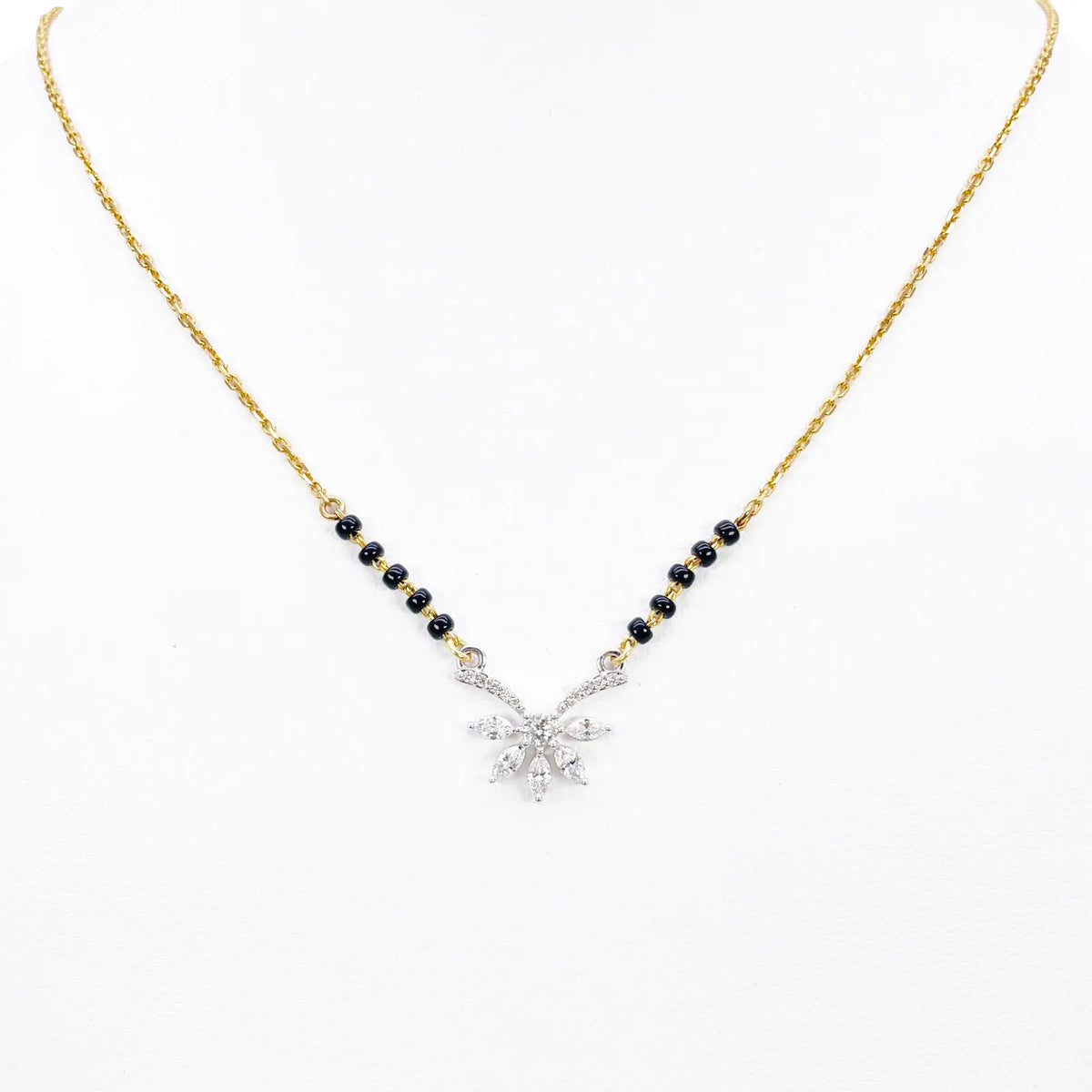18ct Yellow Gold Natural Marquise And Round Diamond 0.40ct Mangalsutra Necklace  Mangalsutra Chains