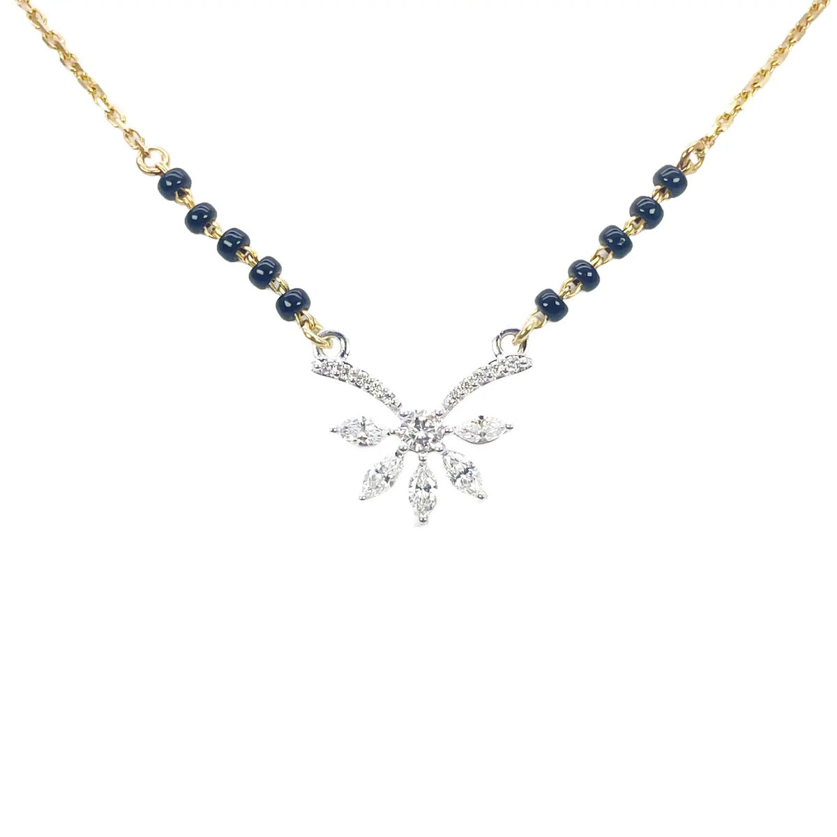 18ct Yellow Gold Natural Marquise And Round Diamond 0.40ct Mangalsutra Necklace  Mangalsutra Chains