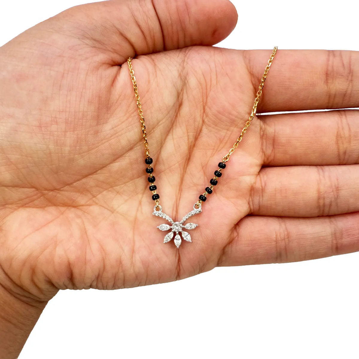 18ct Yellow Gold Natural Marquise And Round Diamond 0.40ct Mangalsutra Necklace  Mangalsutra Chains