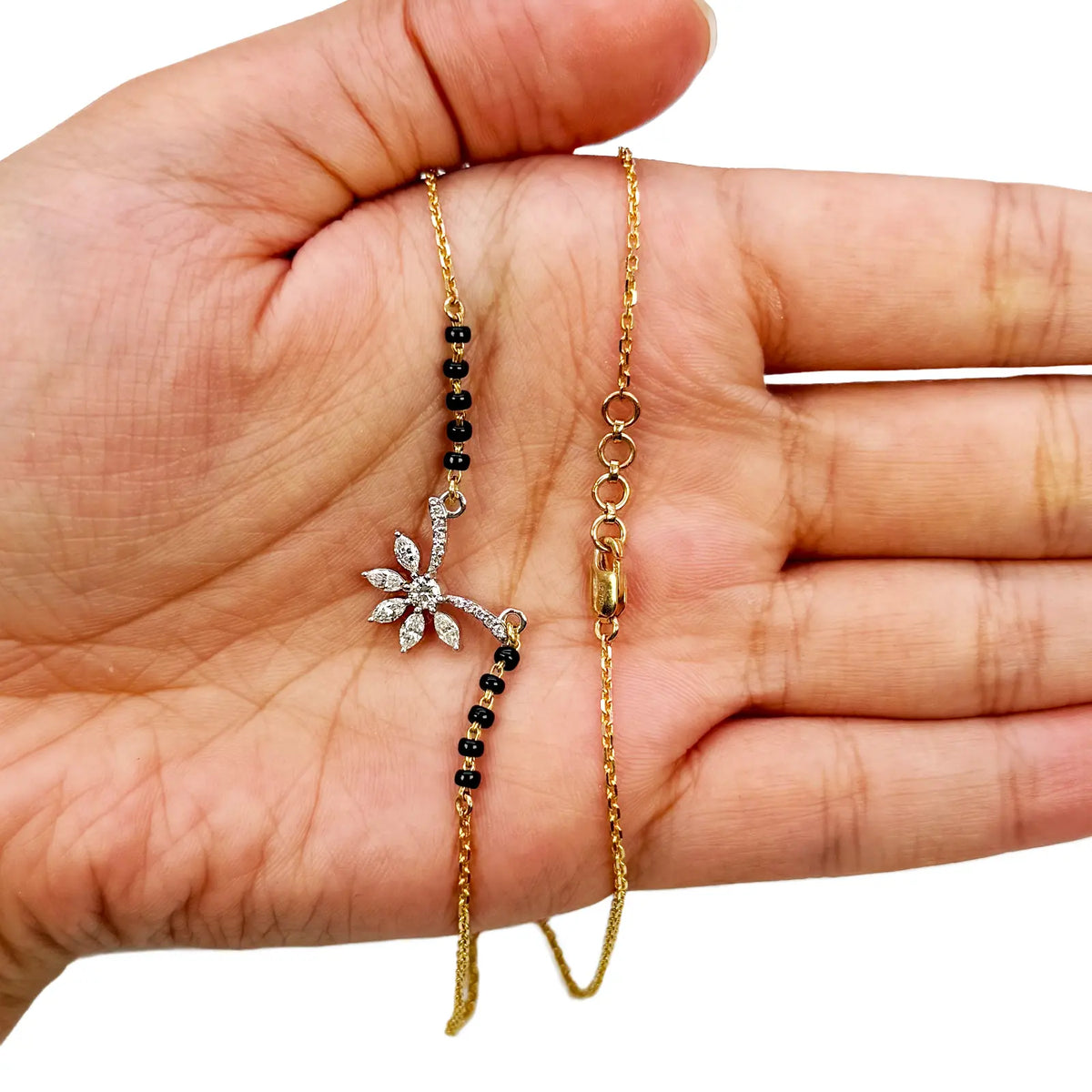 18ct Yellow Gold Natural Marquise And Round Diamond 0.40ct Mangalsutra Necklace  Mangalsutra Chains