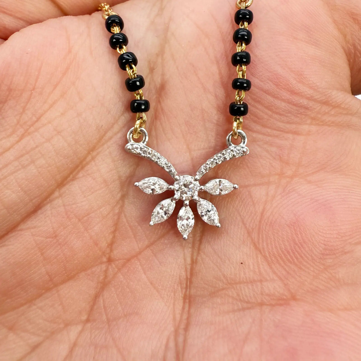 18ct Yellow Gold Natural Marquise And Round Diamond 0.40ct Mangalsutra Necklace  Mangalsutra Chains