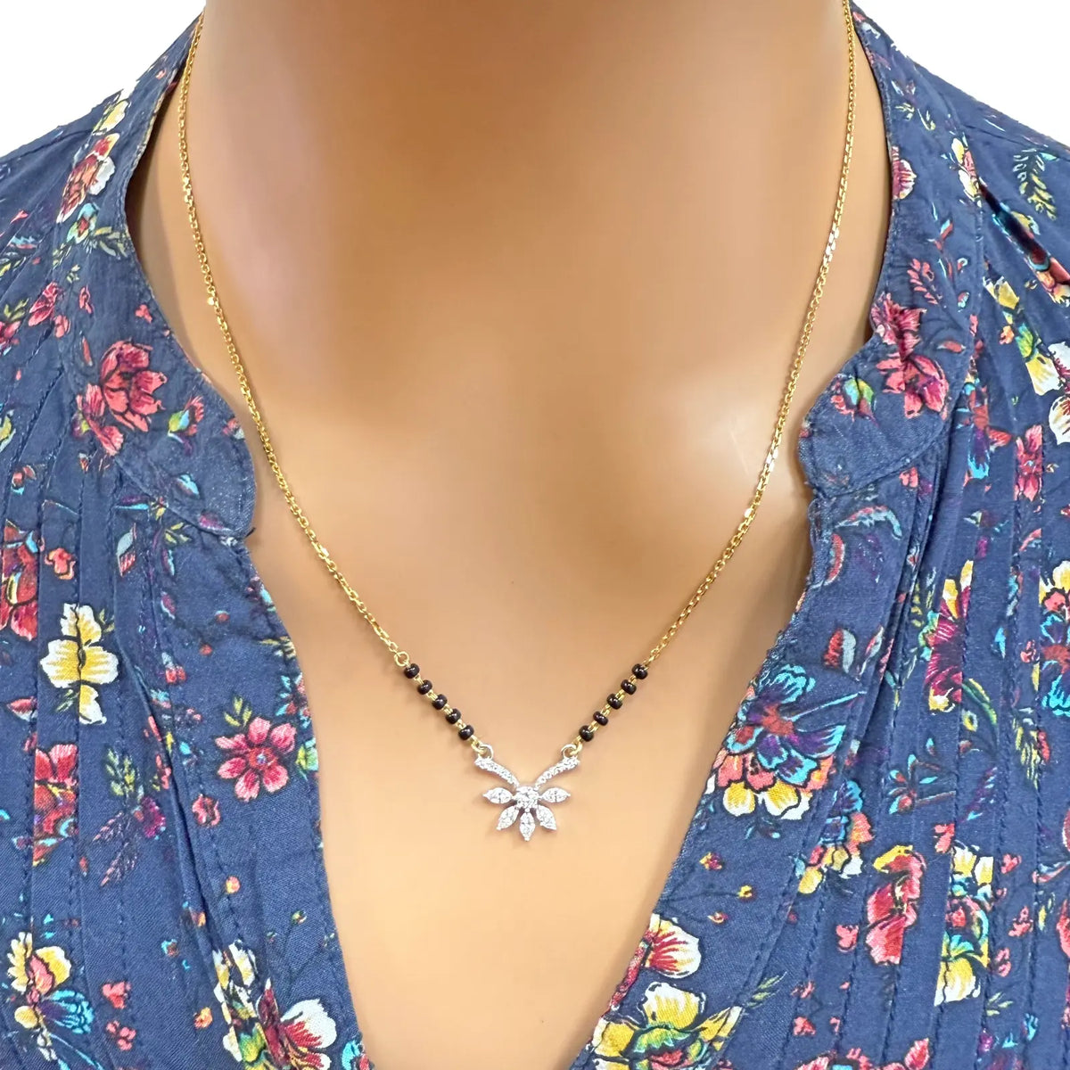 18ct Yellow Gold Natural Marquise And Round Diamond 0.40ct Mangalsutra Necklace  Mangalsutra Chains