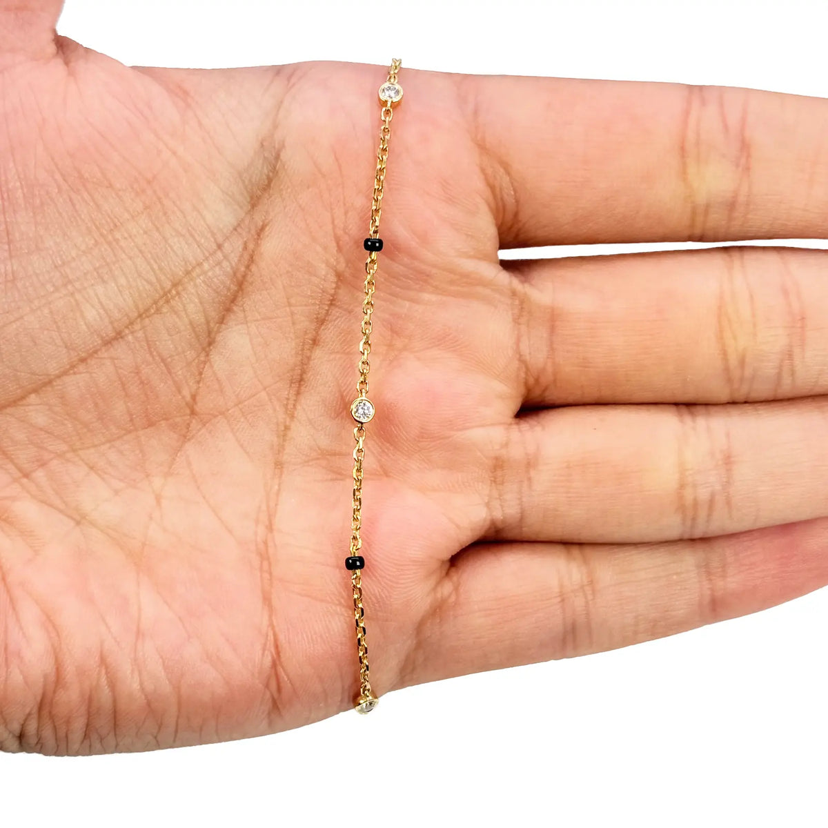 18ct Yellow Gold Natural Round Bezel Diamond By Yard Mangalsutra Bracelet 0.20ct  Diamond Bracelets