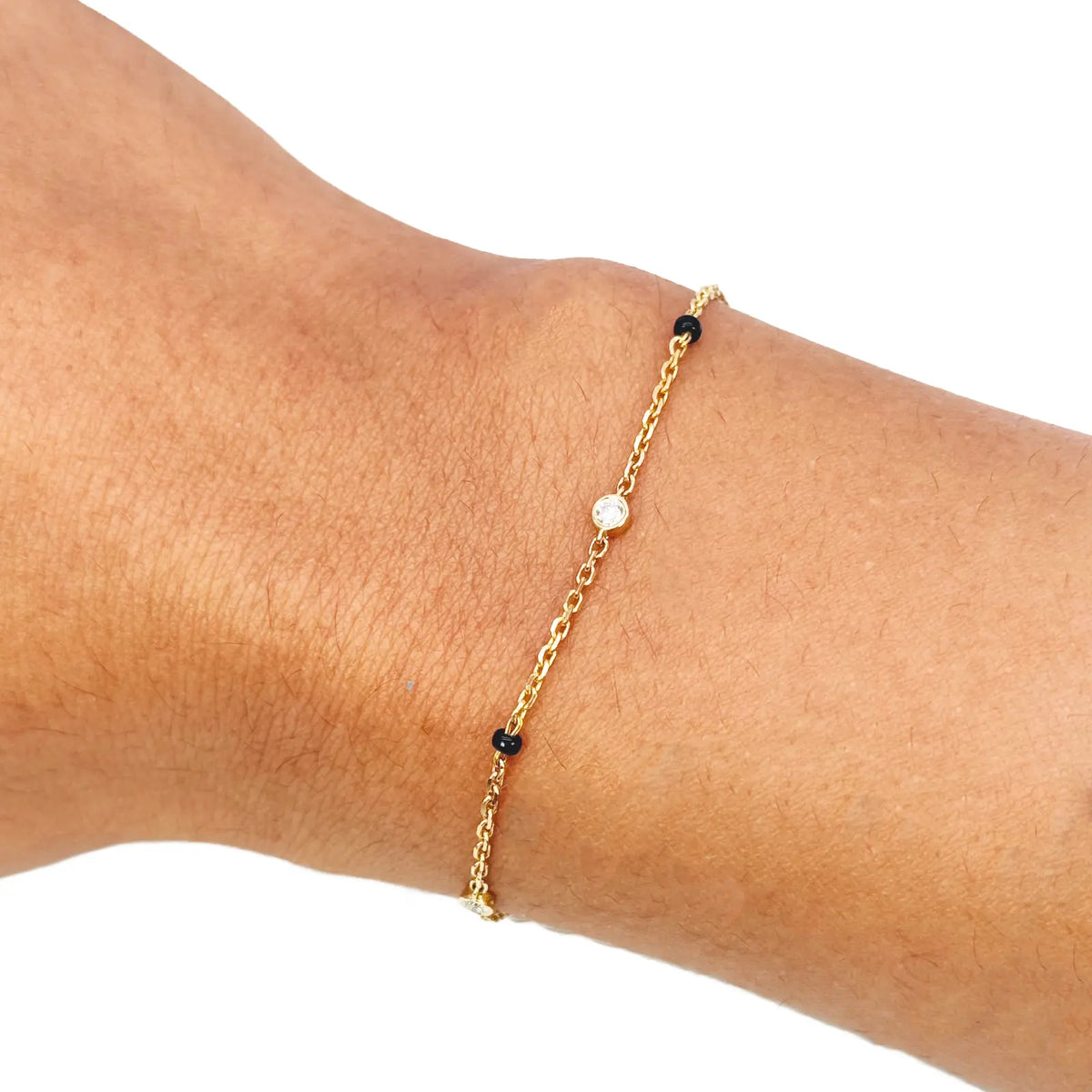 18ct Yellow Gold Natural Round Bezel Diamond By Yard Mangalsutra Bracelet 0.20ct  Diamond Bracelets